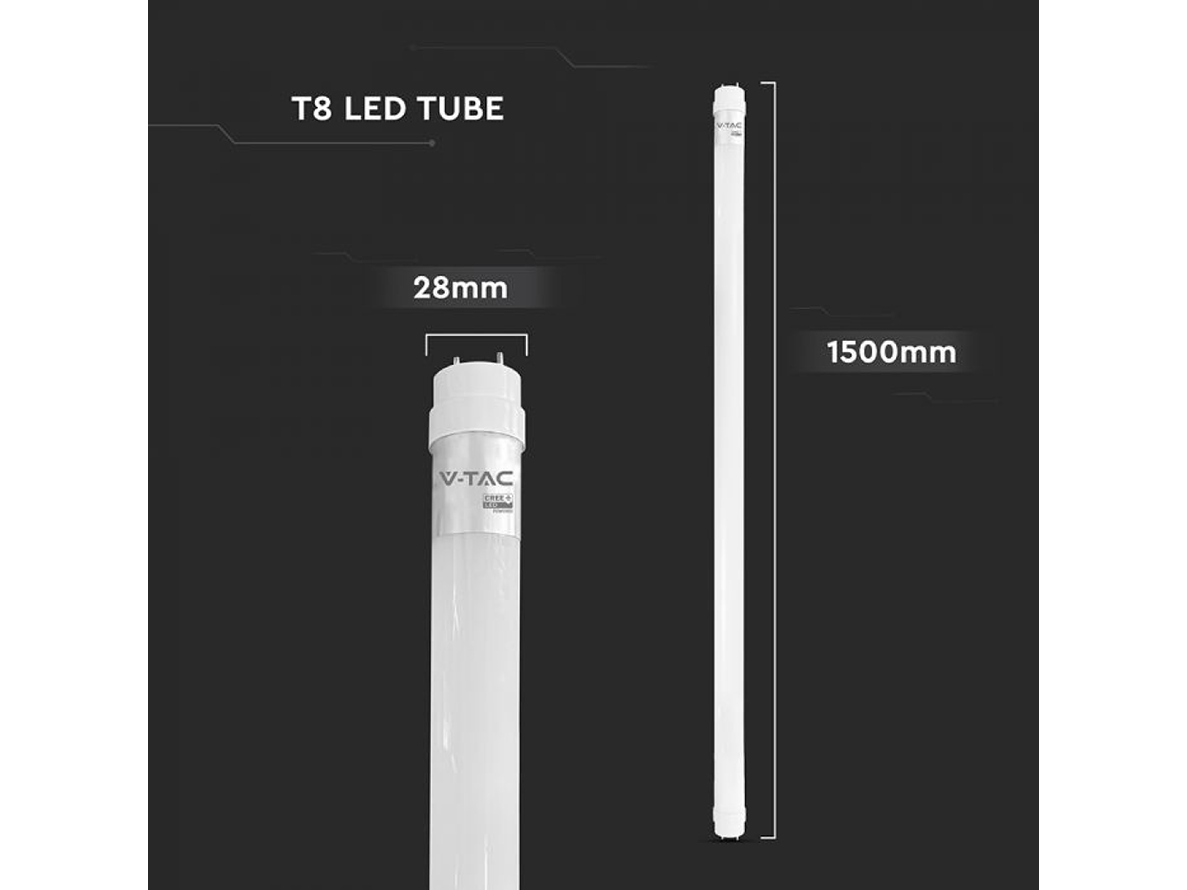 V-TAC LED-Röhre VT-151, 20W, 6500K, EEK: F, 2100lm, kaltweiß, IP20, 150 cm