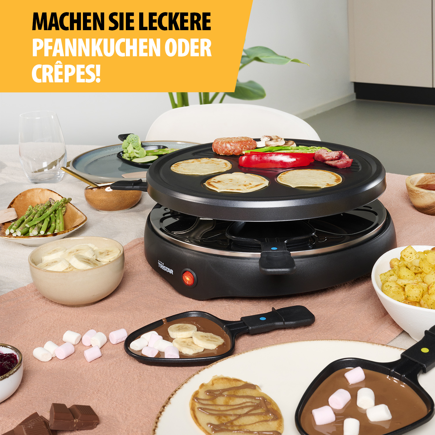 TRISTAR Raclette RA-2998, 6 Personen, 800 W, Grillplatte mit Crepe-Bereich TRISTAR Raclette RA-2998, 6 Personen, 800 W, Grillplatte mit Crepe-Bereich