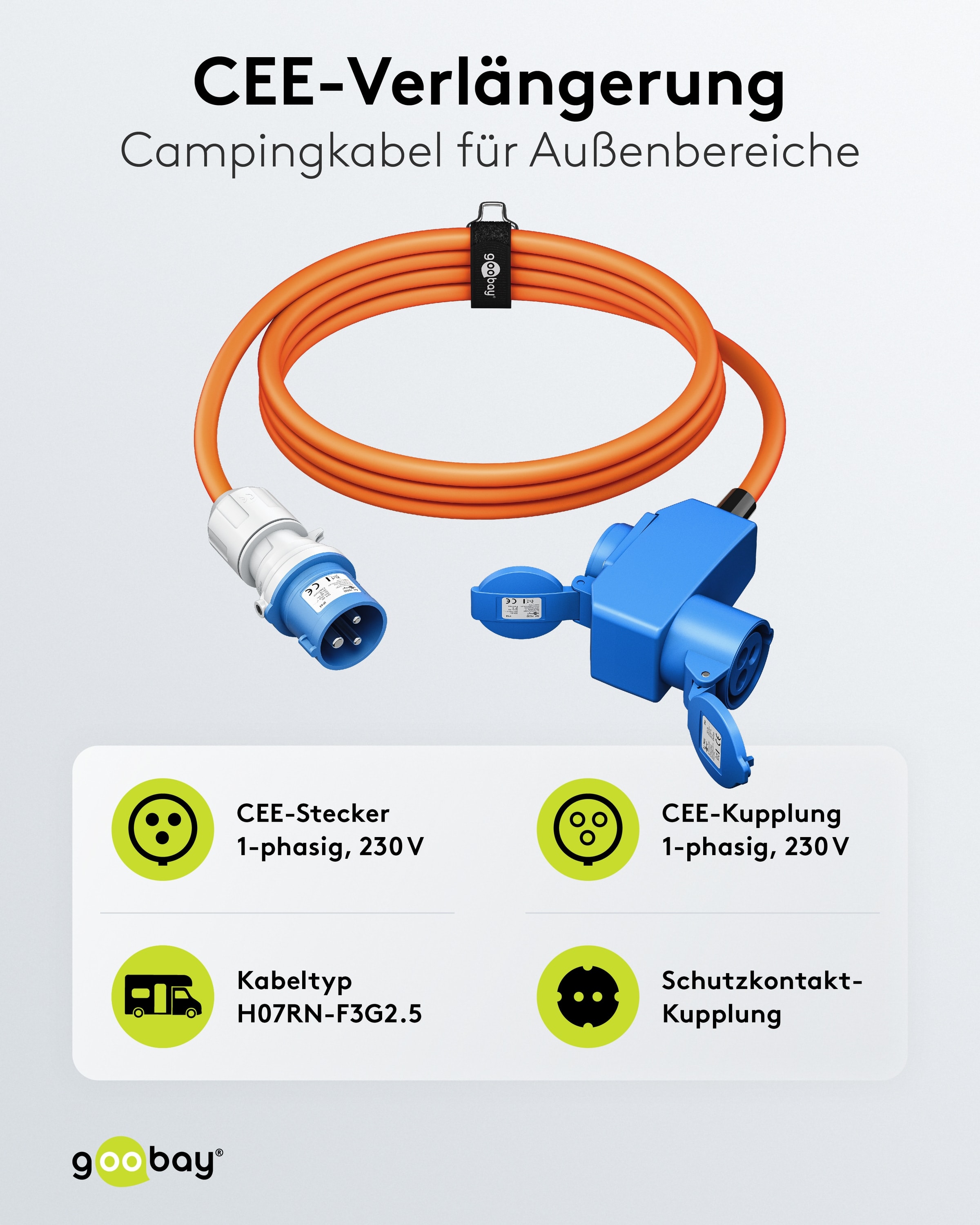 GOOBAY CEE-Adapterkabel 76232, 1,5 m, Stecker zu Kupplung + Schutzkontakt Kupplung GOOBAY CEE-Adapterkabel 76232, 1,5 m, Stecker zu Kupplung + Schutzkontakt Kupplung