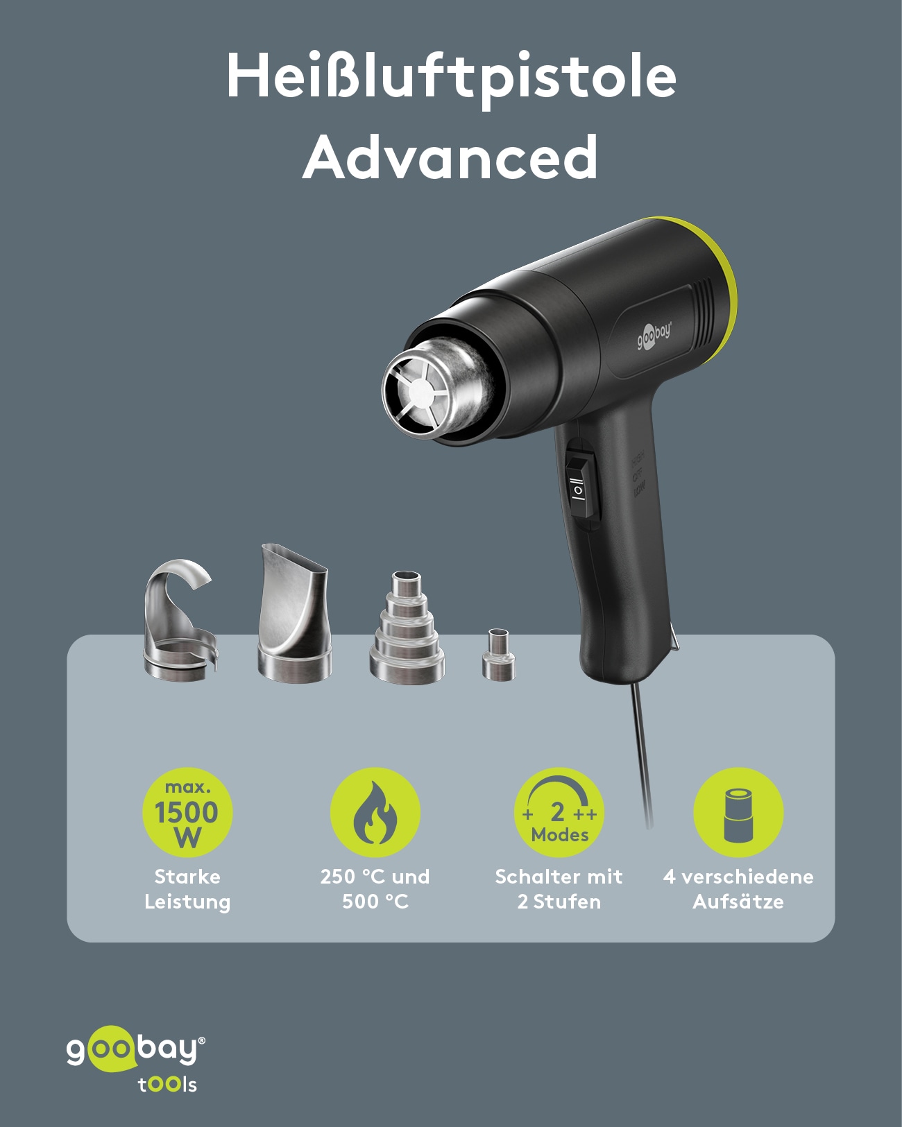 GOOBAY TOOLS Heißluftpistole Advanced, 77821, 1500 W