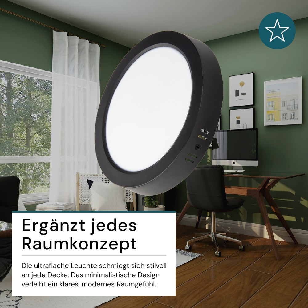 LUXULA LED-Deckenleuchte, 24W, EEK: F, 2400lm, CCT, IP44, rund, schwarz