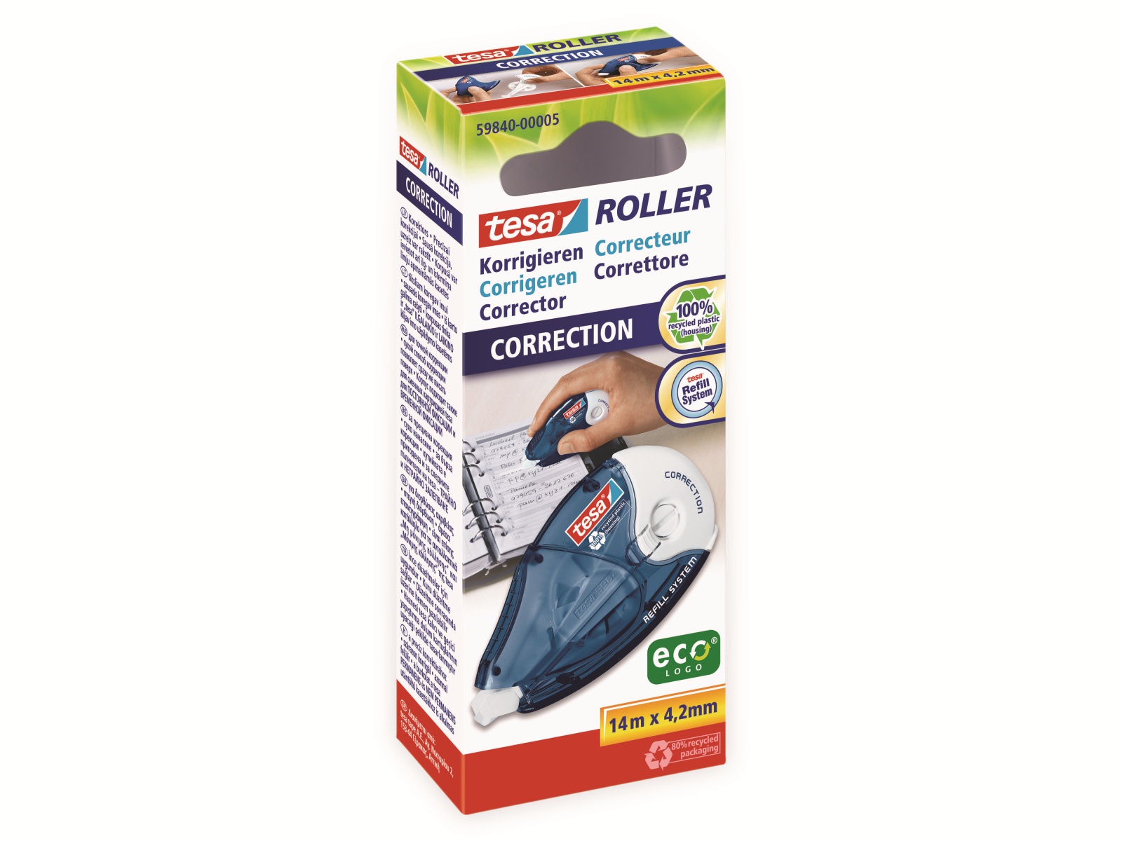 TESA Roller Korrigieren ecoLogo® Nachfüllroller, 14m:4,2mm, 59840-00005-05 TESA Roller Korrigieren ecoLogo® Nachfüllroller, 14m:4,2mm, 59840-00005-05
