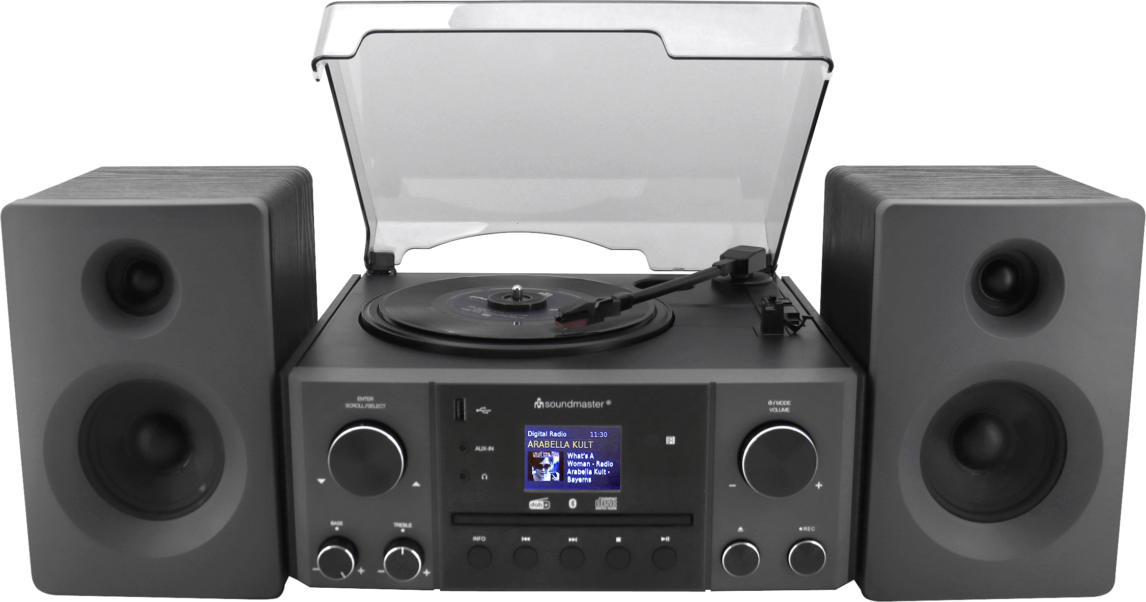 SOUNDMASTER Musikcenter Elite Line MCD1950SW, Plattenspieler, CD, Bluetooth, DAB+, MP3, 2x 10 W, Schwarz SOUNDMASTER Musikcenter Elite Line MCD1950SW, Plattenspieler, CD, Bluetooth, DAB+, MP3, 2x 10 W, Schwarz