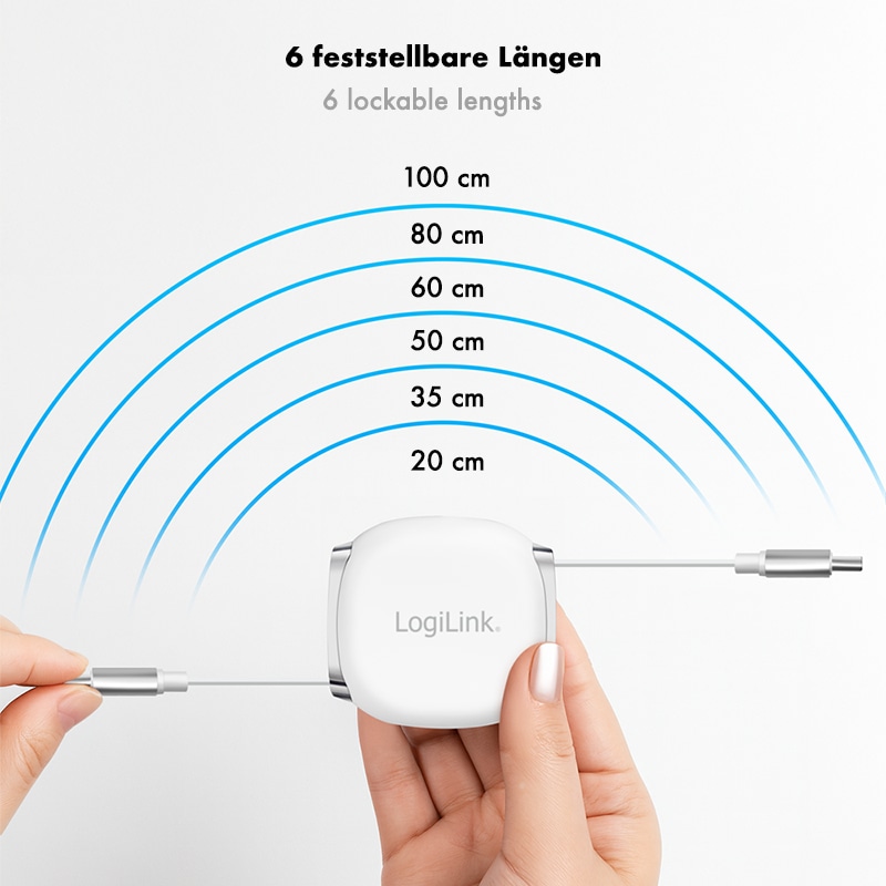 LOGILINK USB2.0 Kabel CU0501 USB-C M/USB-C M 60W 1m weiß ausziehbar LOGILINK USB2.0 Kabel CU0501 USB-C M/USB-C M 60W 1m weiß ausziehbar