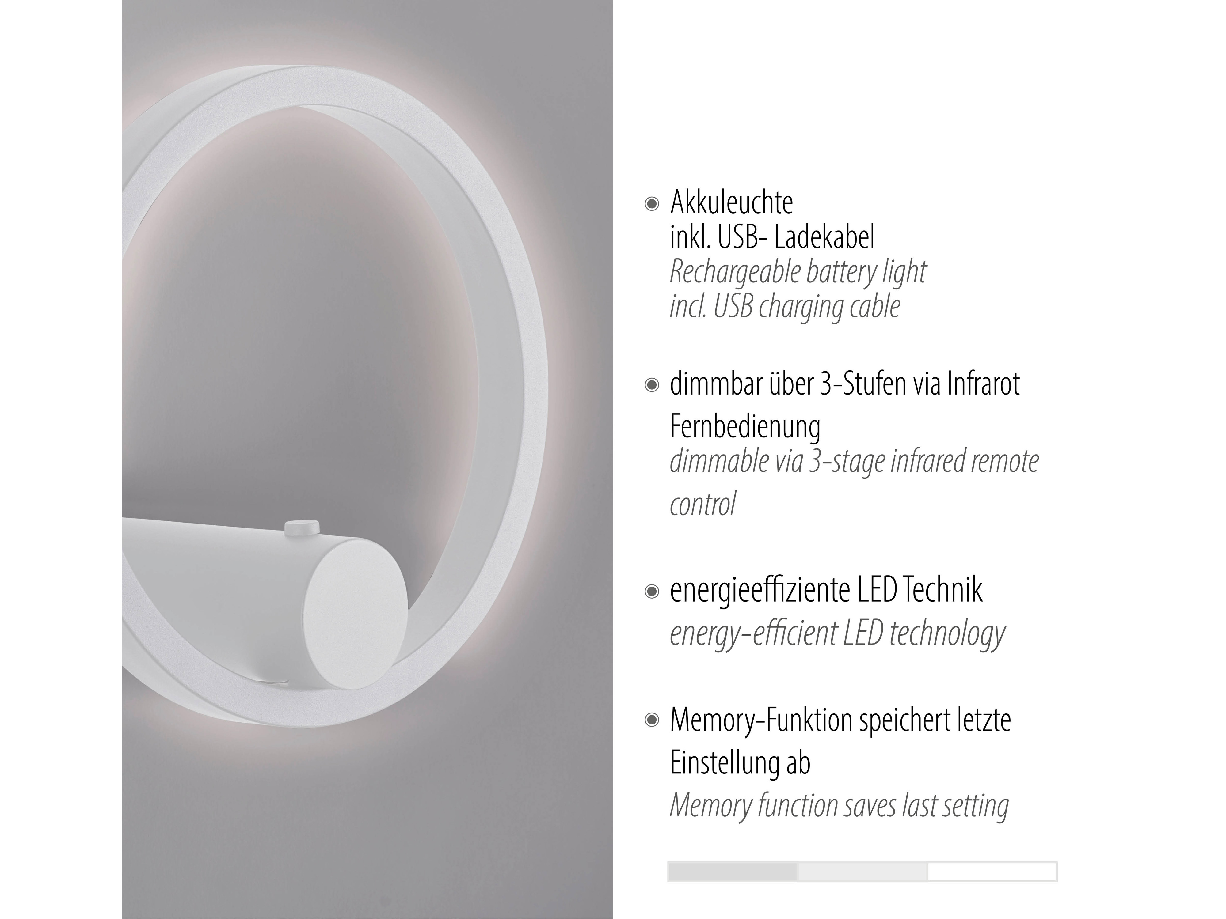 JUST LIGHT LED-Akku Wandleuchte 18280-16, 6W, 660lm, 3000K, weiß JUST LIGHT LED-Akku Wandleuchte 18280-16, 6W, 660lm, 3000K, weiß