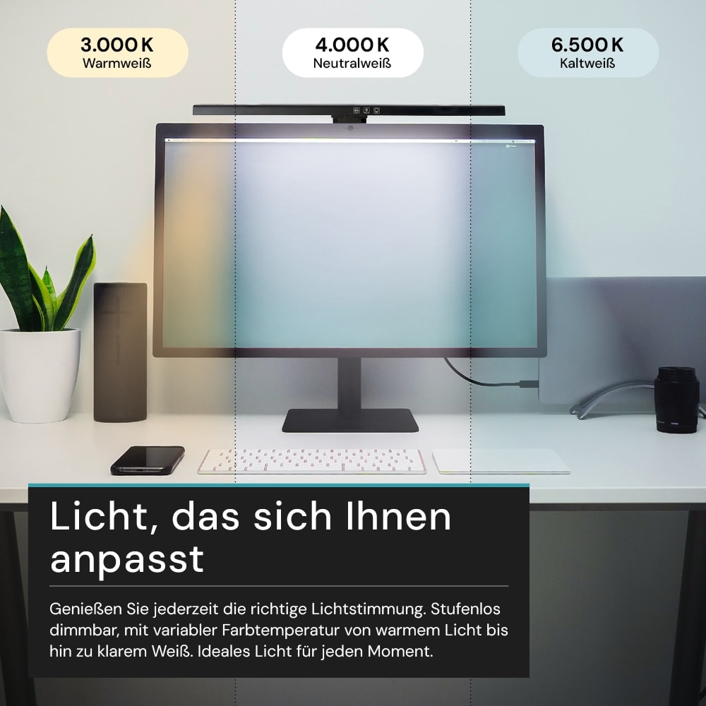 LUXULA LED-Monitorleuchte, 5W, EEK: G, 250lm, CCT, IP20, Touch Control, schwarz, 50 cm LUXULA LED-Monitorleuchte, 5W, EEK: G, 250lm, CCT, IP20, Touch Control, schwarz, 50 cm