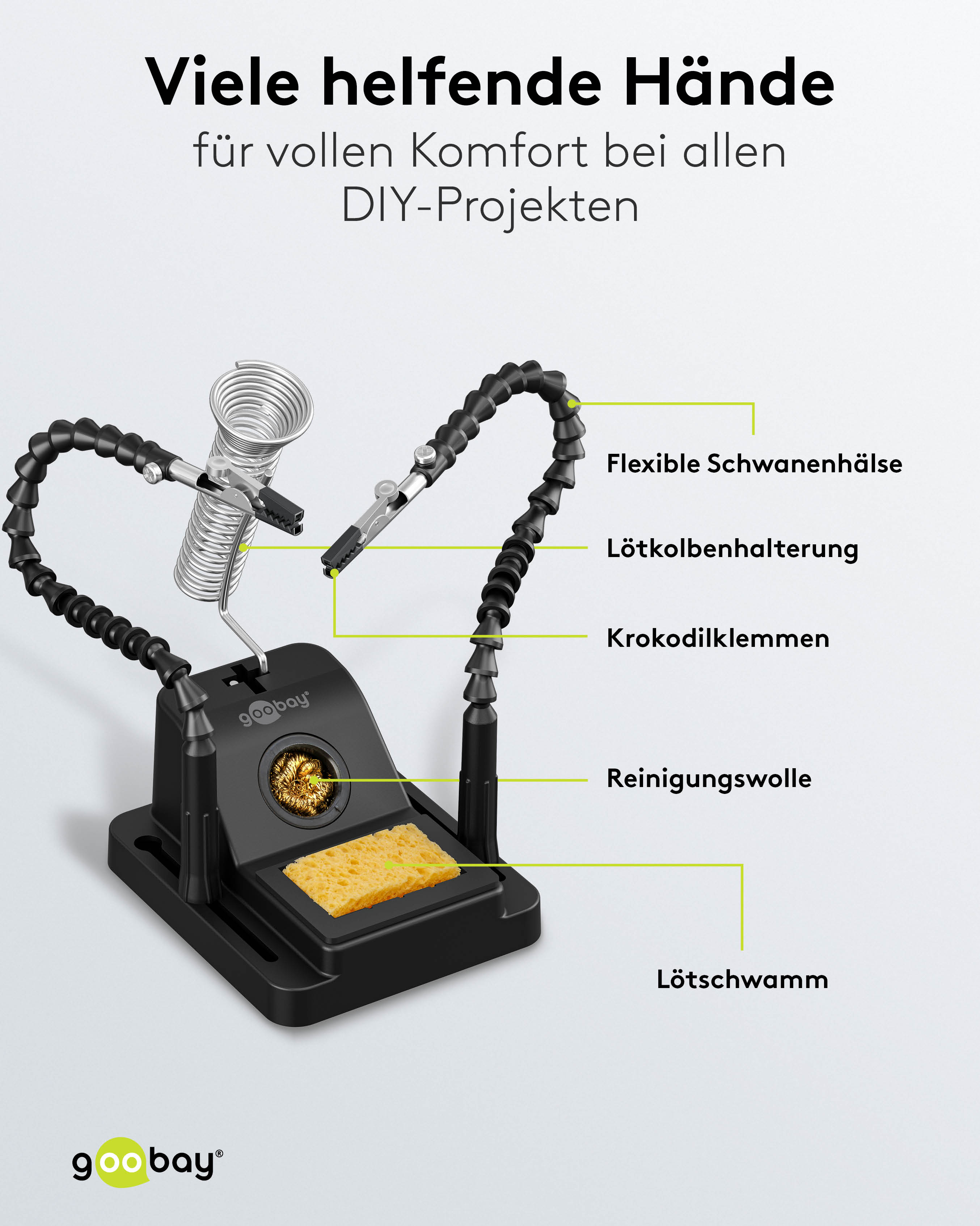 GOOBAY Löthilfe, 76561, mit Schwanenhals-Armen und Lötkolbenständer GOOBAY Löthilfe, 76561, mit Schwanenhals-Armen und Lötkolbenständer