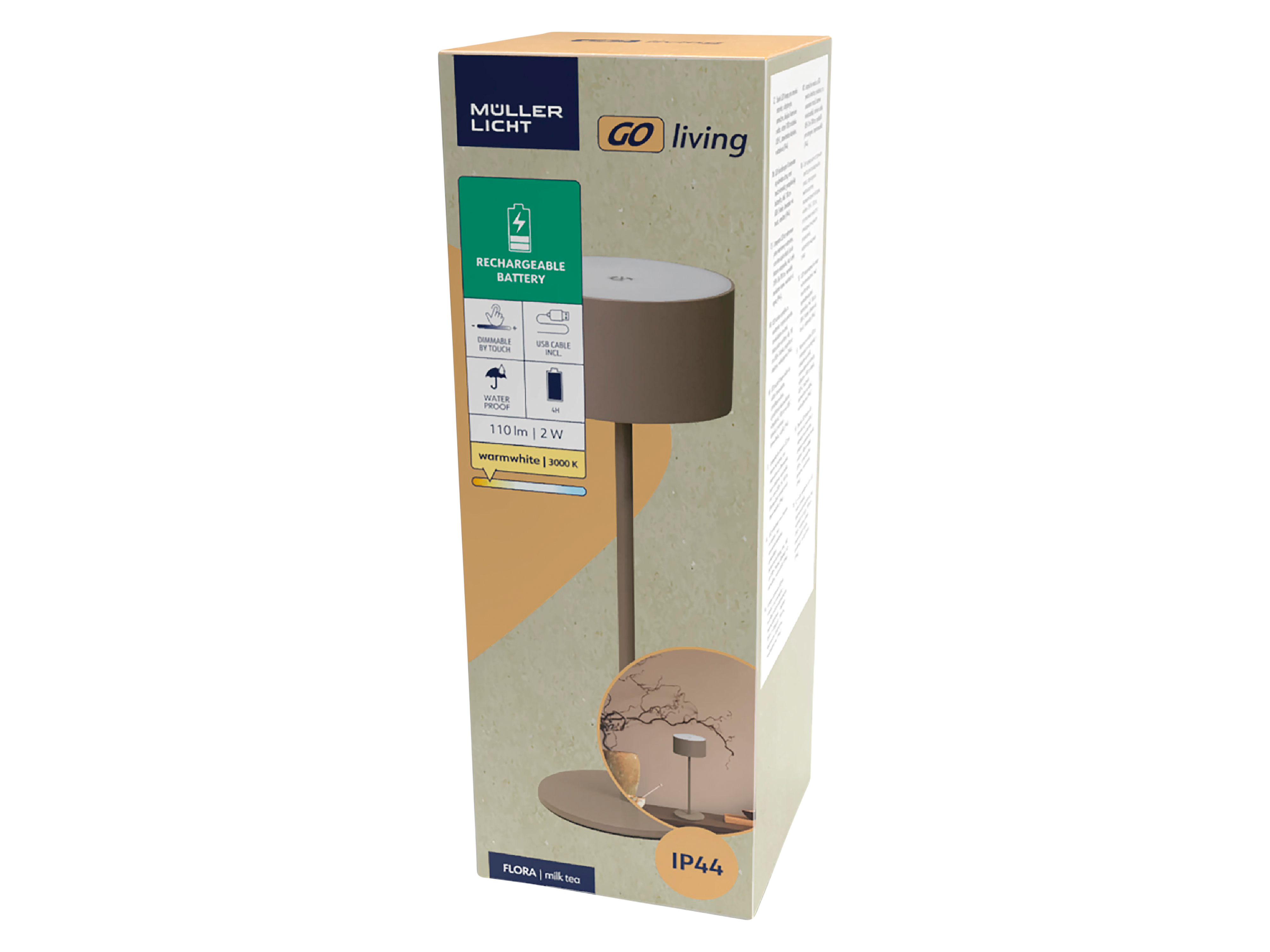 MÜLLER-LICHT LED-Akku-Tischleuchte Flora, 2 W, 110 lm, 3000 K, braun