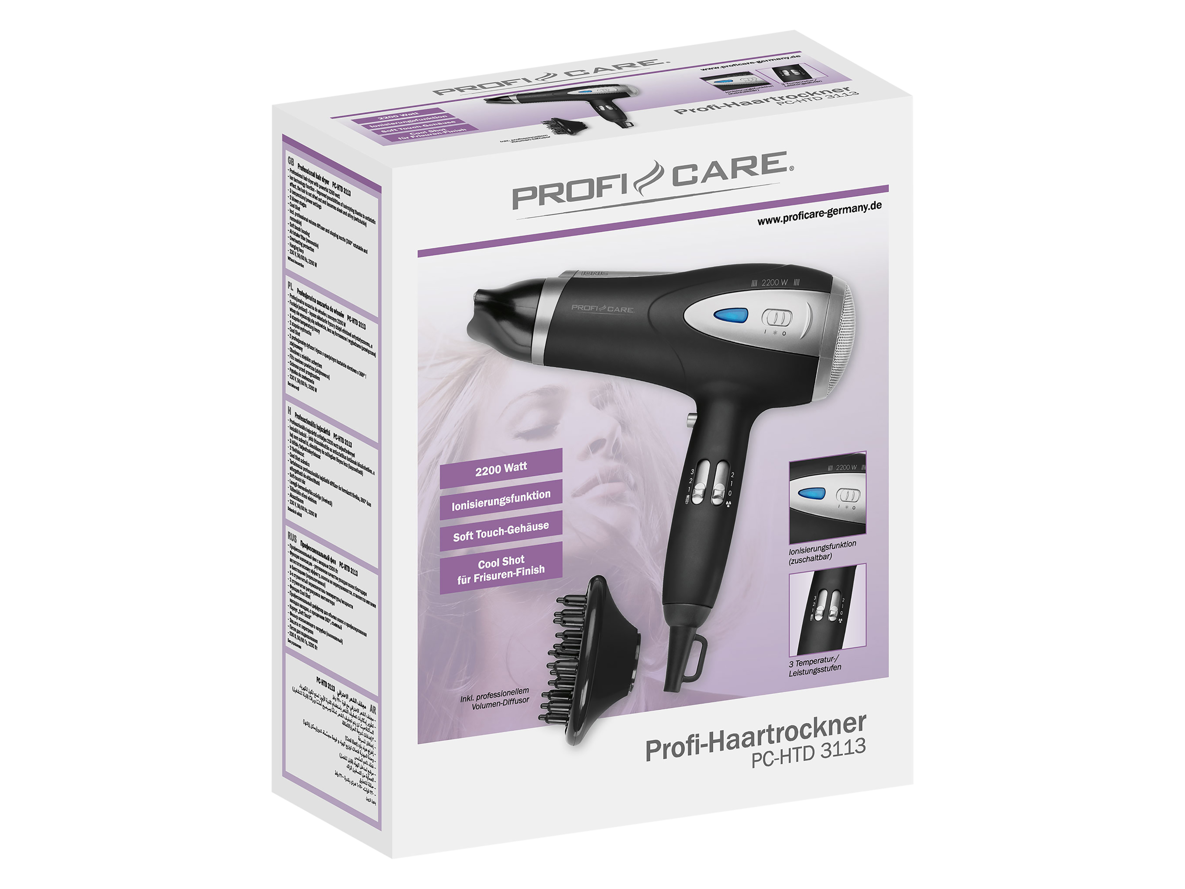 PROFI CARE Haartrockner PC-HTD 3113, Ionisierungsfunktion, 2200W, schwarz PROFICARE Haartrockner PC-HTD 3113, Ionisierungsfunktion, 2200W, schwarz