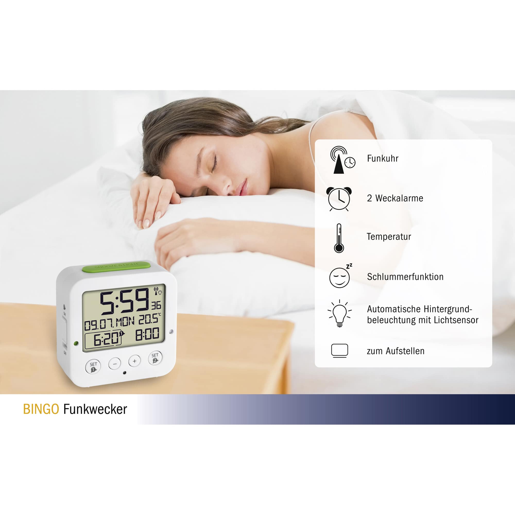 TFA Digitaler Funkwecker 60.2528.02, mit Temperatur BINGO TFA Digitaler Funkwecker 60.2528.02, mit Temperatur BINGO