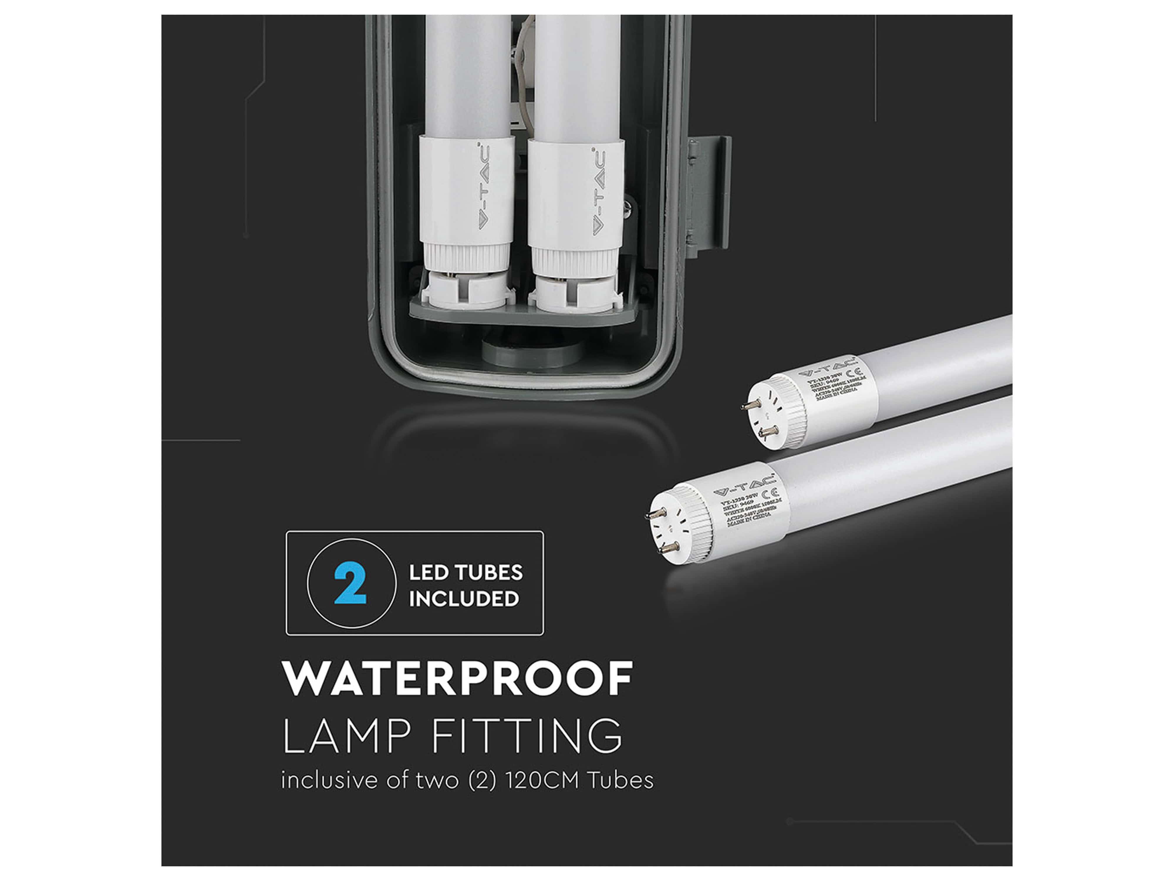 V-TAC LED-Feuchtraum-Wannenleuchte VT-12023 (6399), 2x 18 W, 6500K V-TAC LED-Feuchtraum-Wannenleuchte VT-12023 (6399), 2x 18 W, 6400K