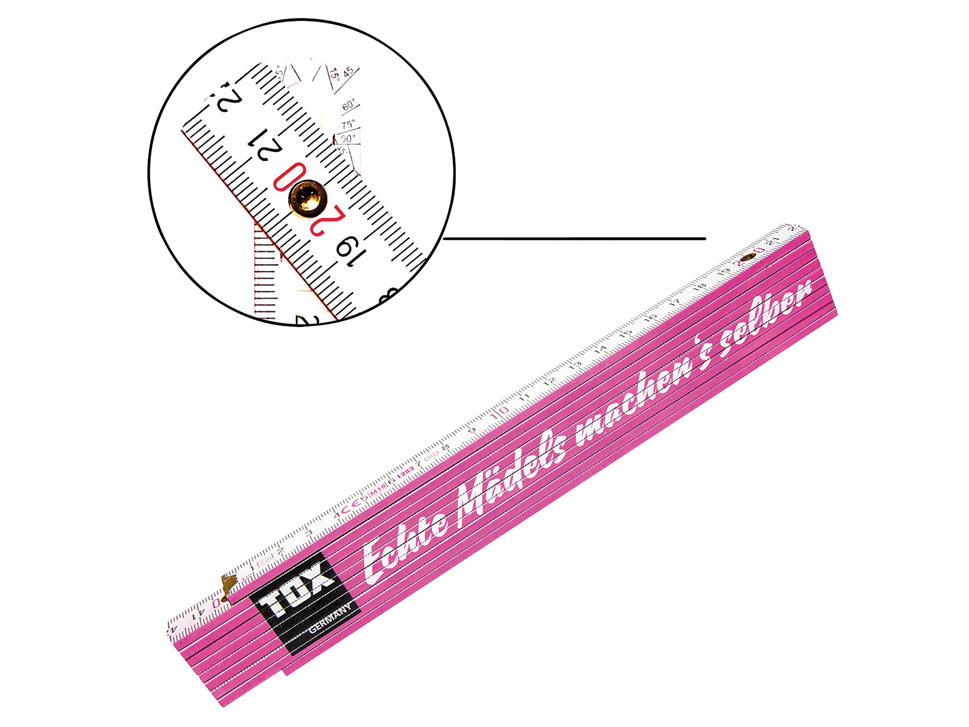 TOX Meterstab, Aufdruck: Echte Mädels machen's selber!, 2 m TOX Meterstab, Aufdruck: Echte Mädels machen's selber!, 2 m