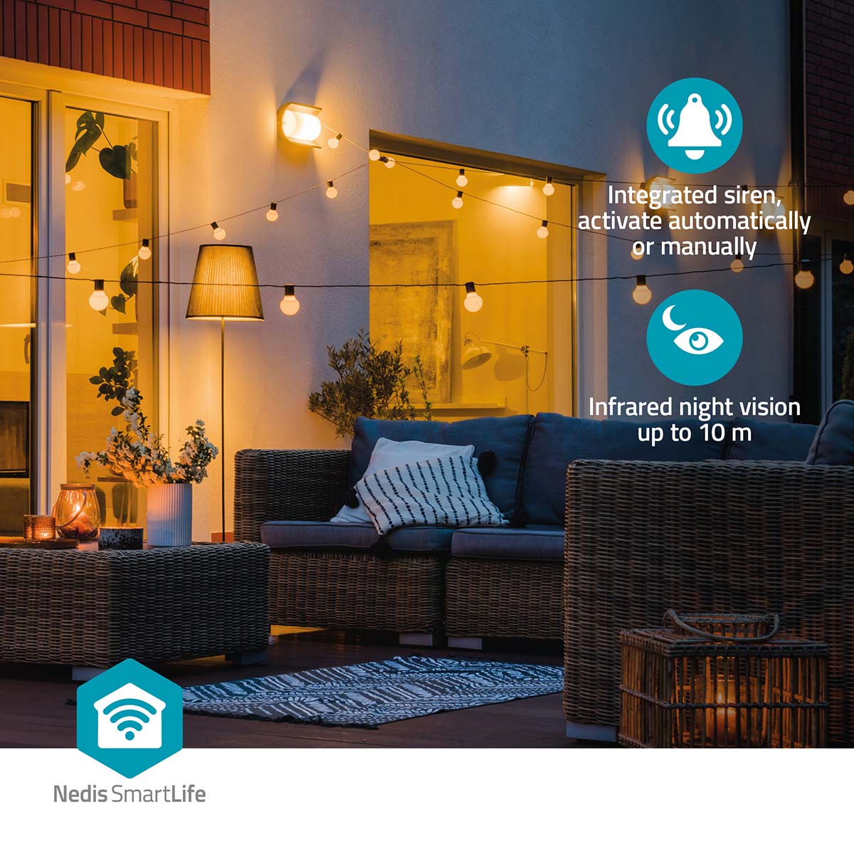 NEDIS SmartLife Outdoor Kamera, WIFICO15CWT, 3MP Full HD 1296p, Wi-Fi, Spotlight, IP65 NEDIS SmartLife Outdoor Kamera, WIFICO15CWT, 3MP Full HD 1296p, Wi-Fi, Spotlight, IP65
