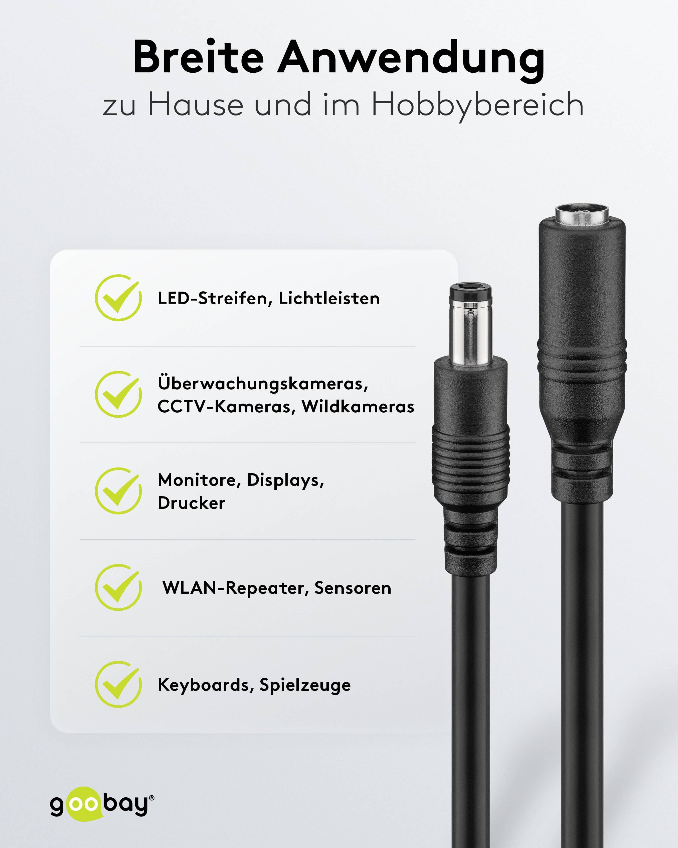 GOOBAY DC-Adapterkabel 2,1 mm, DC-Stecker auf DC-Kupplung, schwarz, 5 m GOOBAY DC-Adapterkabel 2,1 mm, DC-Stecker auf DC-Kupplung, schwarz, 5 m