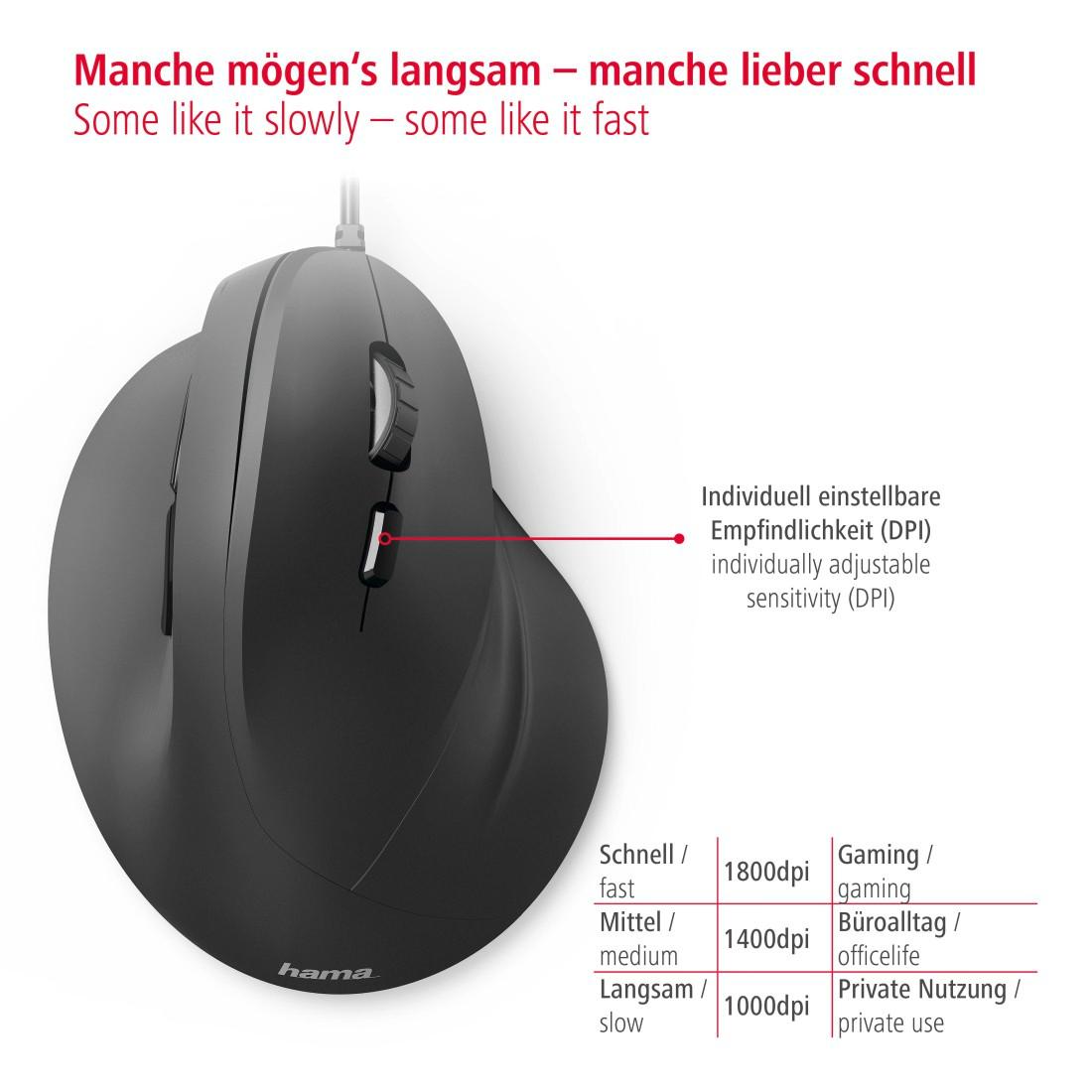 HAMA USB-Maus EMC-500, ergonomisch, 6 Tasten, schwarz