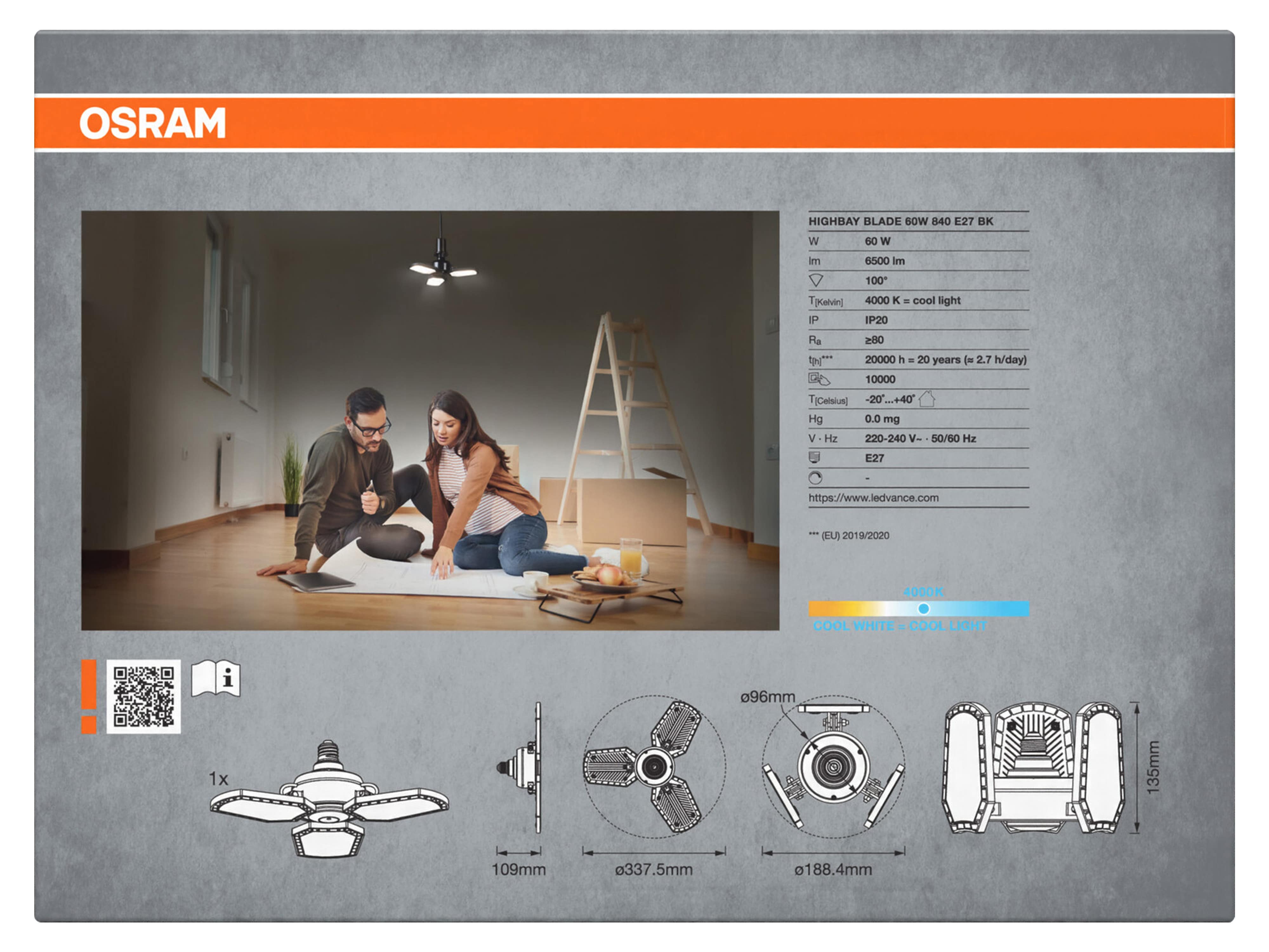 OSRAM LED-Deckenleuchte, E27, 60W, 4000K, EEK: F, 6500lm, IP20, schwarz OSRAM LED-Deckenleuchte, E27, 60W, 4000K, EEK: F, 6500lm, IP20, schwarz
