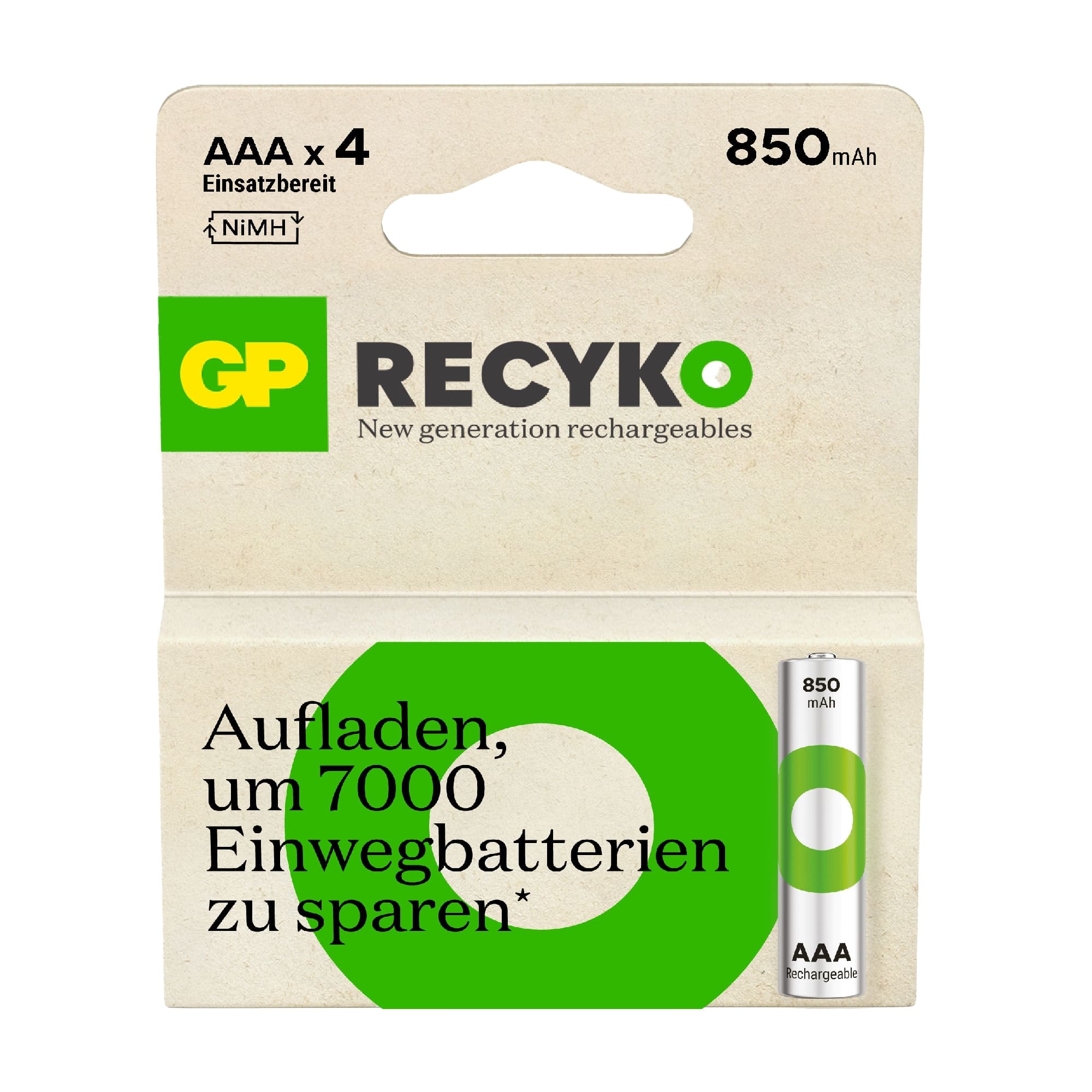 GP ReCyKO NiMH Akku Micro AAA, HR03 1,2V/850mAh, 4 Stück GP ReCyKO NiMH Akku Micro AAA, HR03 1,2V/850mAh, 4 Stück