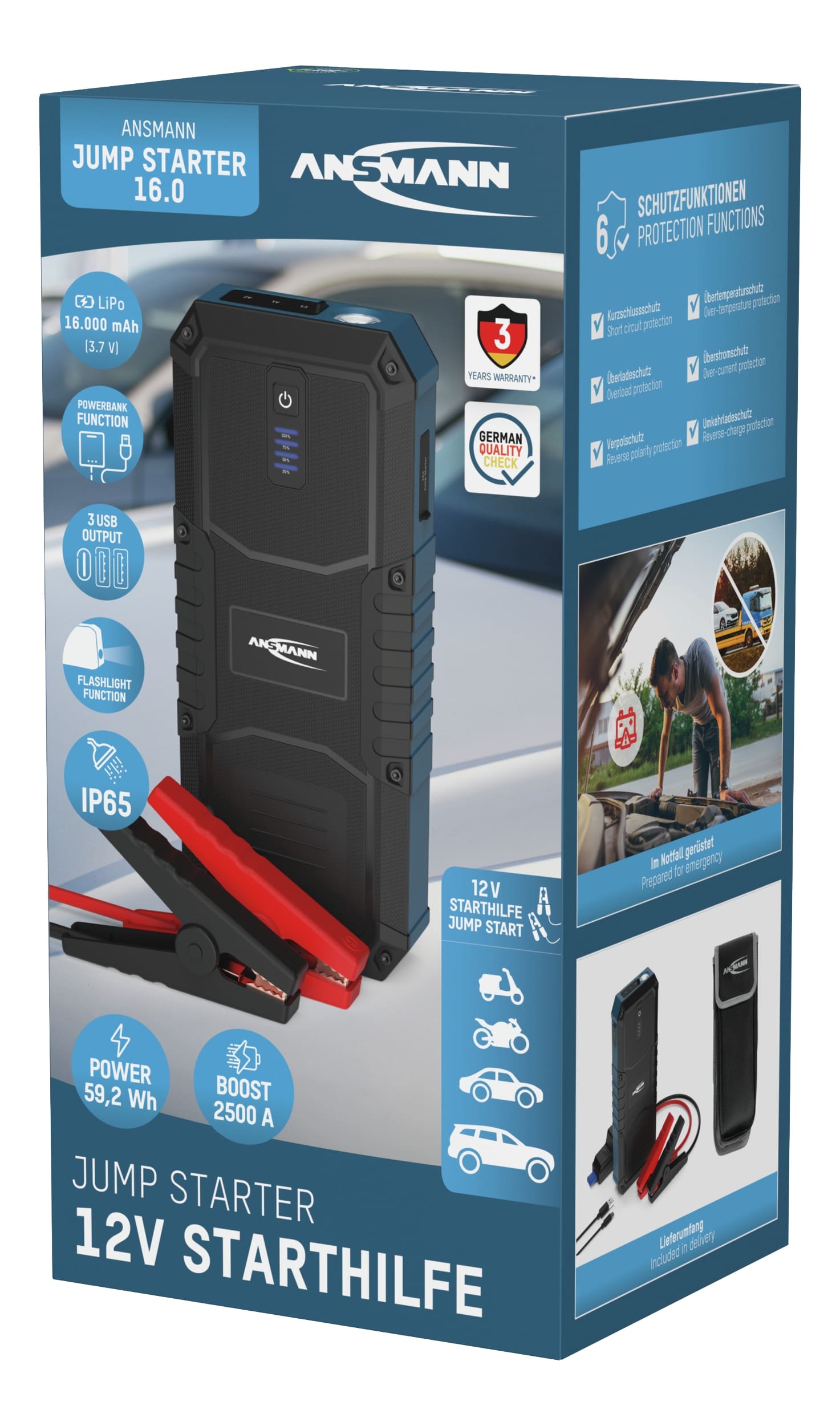 ANSMANN Jump Starter, 16.0, Powerbank Starthilfe, 1900-0130, 12 V-, 2500 A ANSMANN Jump Starter, 16.0, Powerbank Starthilfe, 1900-0130, 12 V-, 2500 A