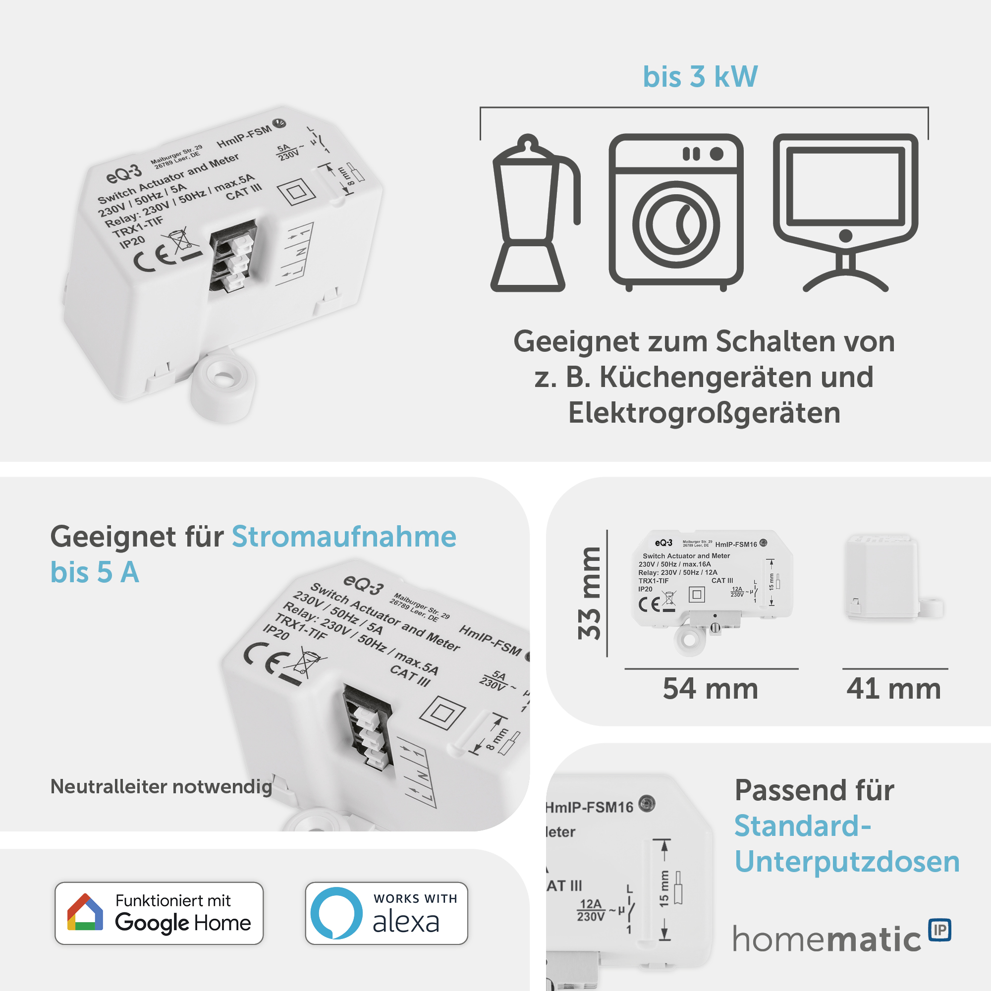 HOMEMATIC IP Smart Home 150239A0 Schalt-Mess-Aktor, 16A, Unterputz HOMEMATIC IP Smart Home 150239A0 Schalt-Mess-Aktor, 16A, Unterputz
