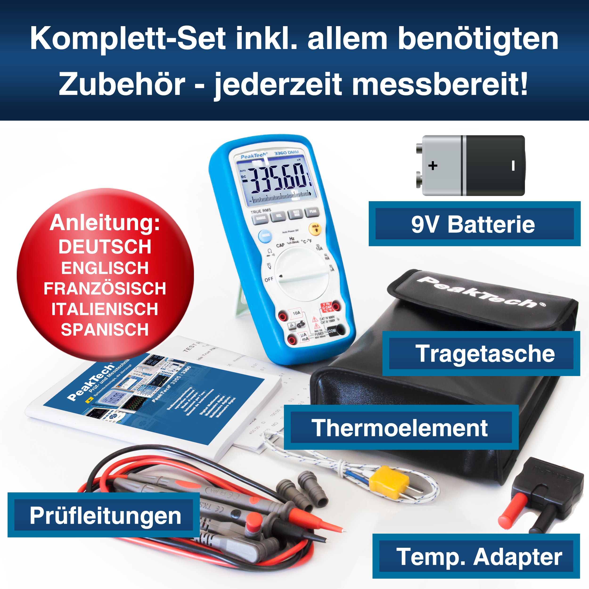 PEAKTECH Multimeter, P 3360, True RMS, IP67, 40000 Counts PEAKTECH Multimeter, P 3360, True RMS, IP67, 40000 Counts