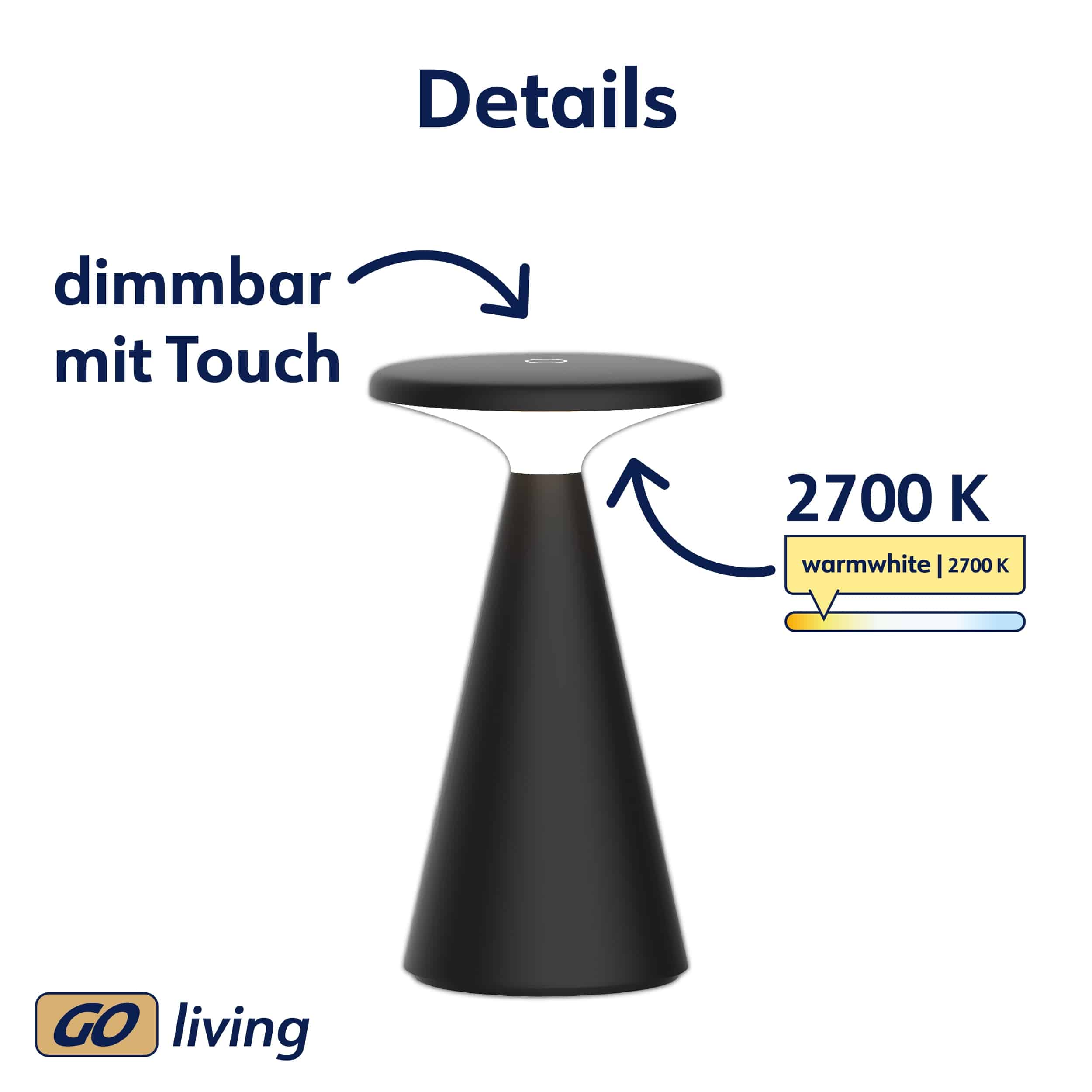 MÜLLER-LICHT LED-Akku-Tischleuchte 27700205, dimmbar, 2700K, warmweiß, schwarz MÜLLER-LICHT LED-Akku-Tischleuchte 27700205, dimmbar, 2700K, warmweiß, schwarz