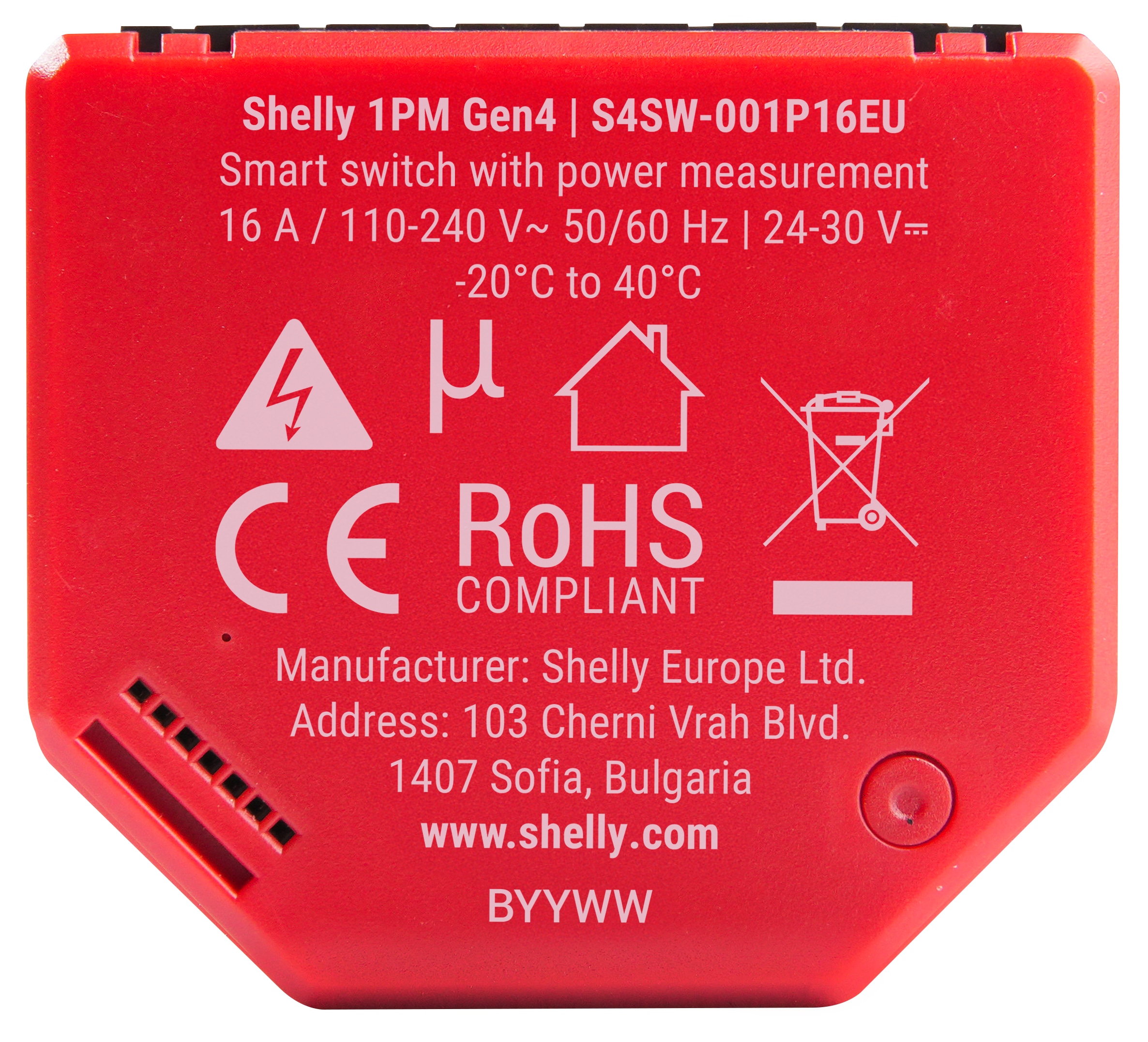 SHELLY Relais 1PM Gen4, 16 A, WLAN, Bluetooth, rot SHELLY Relais 1PM Gen4, 16 A, WLAN, Bluetooth, rot