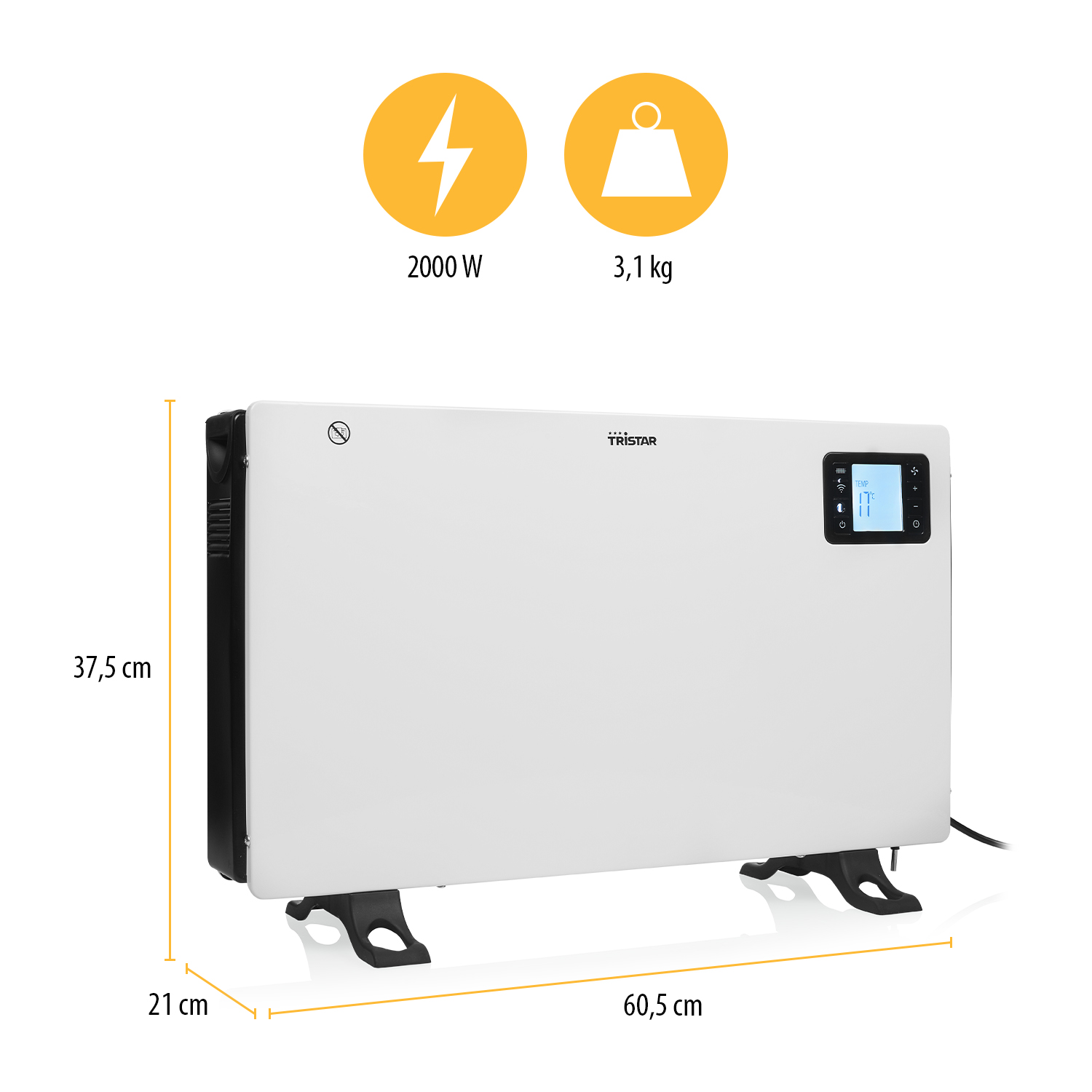 TRISTAR Konvektorheizung KA-5819, 3 Stufen, Wi-Fi, 2000 W, weiß TRISTAR Konvektorheizung KA-5819, 3 Stufen, Wi-Fi, 2000 W, weiß