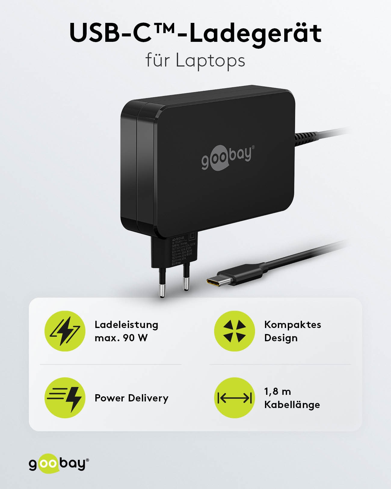 GOOBAY USB-Lader 65420, für Laptops, USB-C, 90 W GOOBAY USB-Lader 65420, für Laptops, USB-C, 90 W