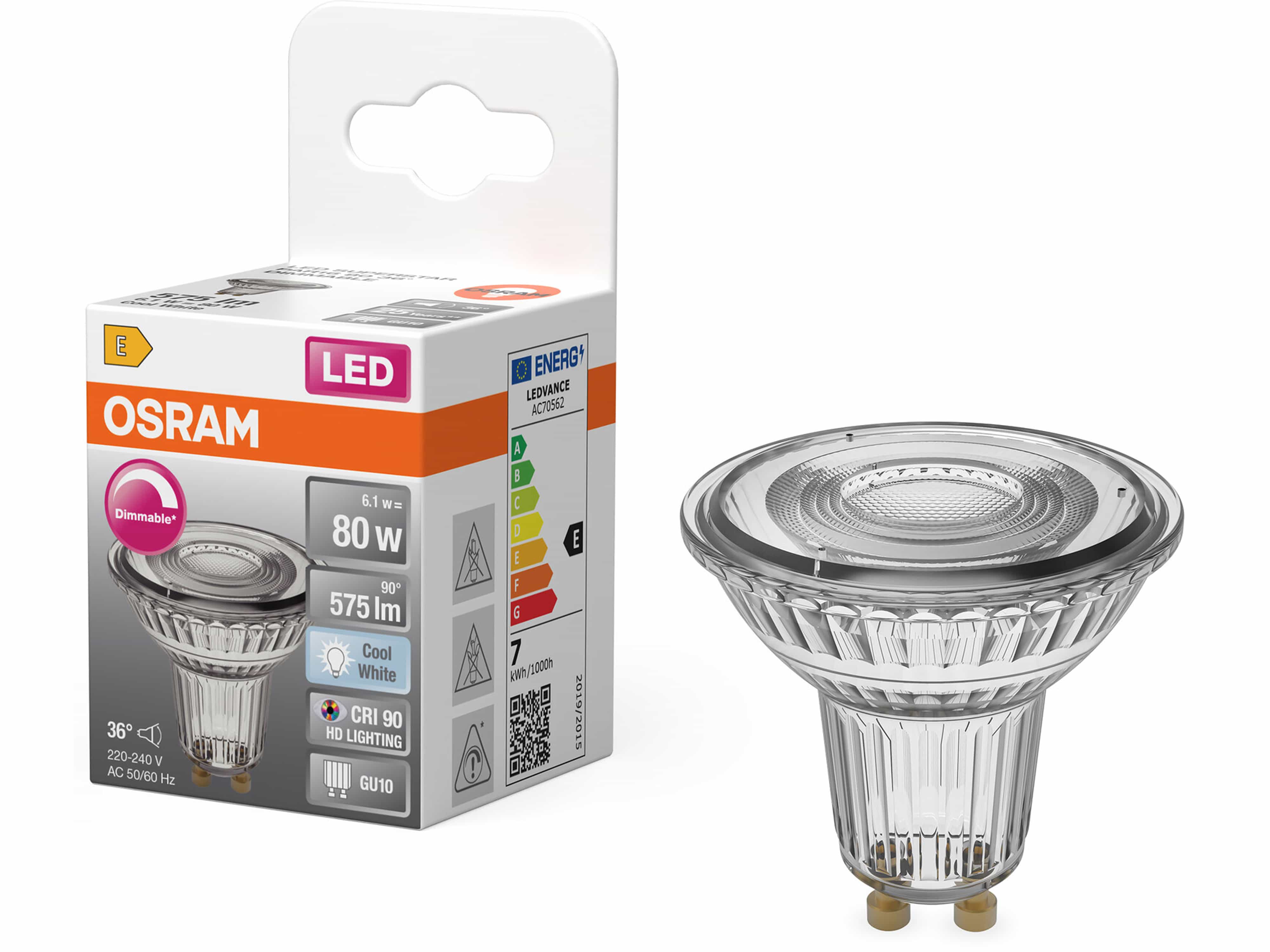 OSRAM LED-Lampe SUPERSTAR, dimmbar, GU10, 6,1 W, 4000 K, EEK: E, 575 lm, neutralweiß OSRAM LED-Lampe SUPERSTAR, dimmbar, GU10, 6,1 W, 4000 K, EEK: E, 575 lm, neutralweiß