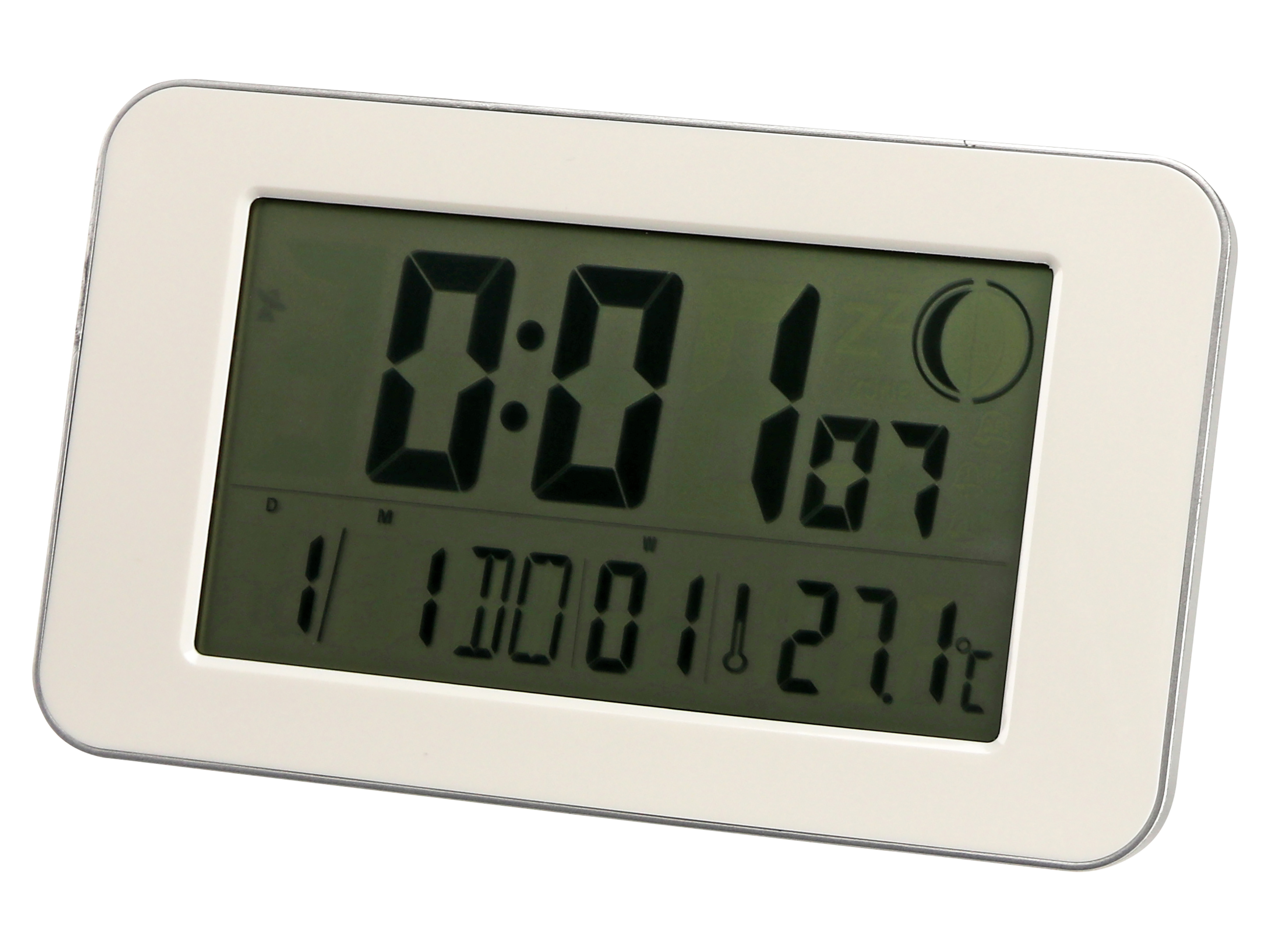 Digitale Funkuhr, Datumsanzeige, Wecker, Temperaturanzeige, Weiß Digitale Funkuhr, Datumsanzeige, Wecker, Temperaturanzeige, Weiß