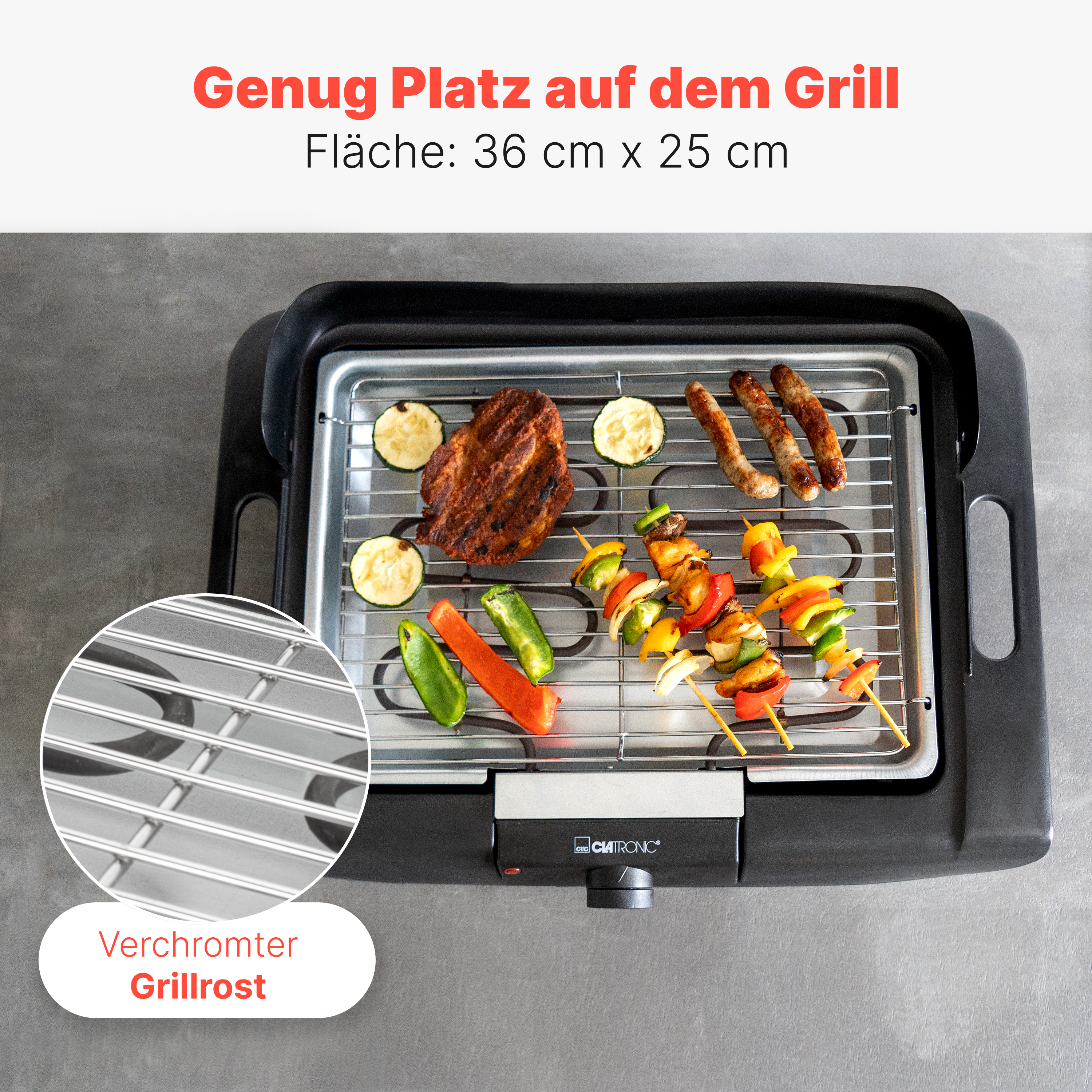 CLATRONIC Barbecue-Tischgrill BQ 3841, Elektrogrill, Schwarz, 2000 W CLATRONIC Barbecue-Tischgrill BQ 3841, Elektrogrill, Schwarz, 2000 W