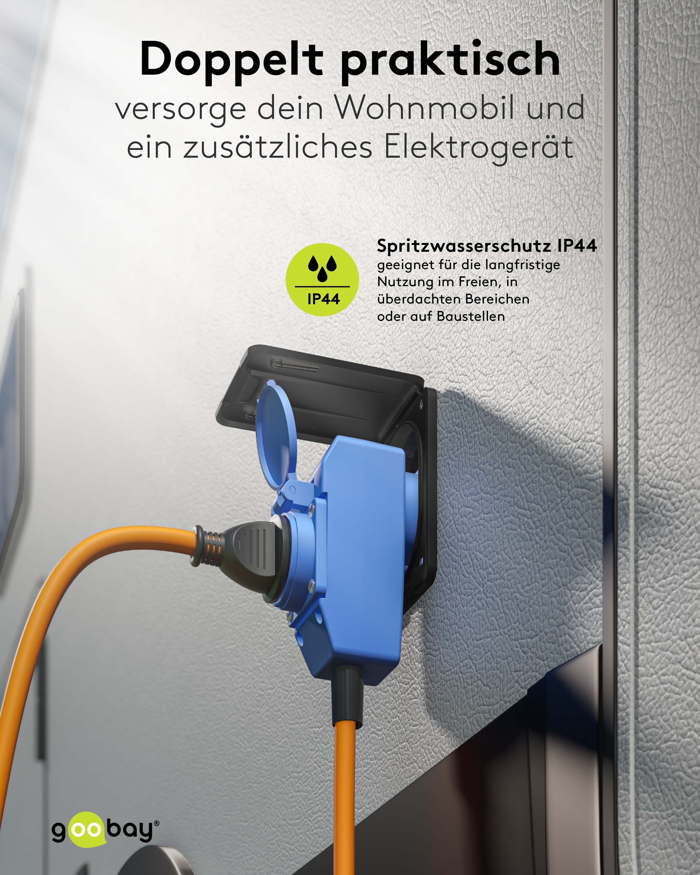 GOOBAY CEE-Adapterkabel 76222, 1,5 m, Schutzkontakt Stecker zu CEE-+ SK.-Kupplung GOOBAY CEE-Adapterkabel 76222, 1,5 m, Schutzkontakt Stecker zu CEE-+ SK.-Kupplung
