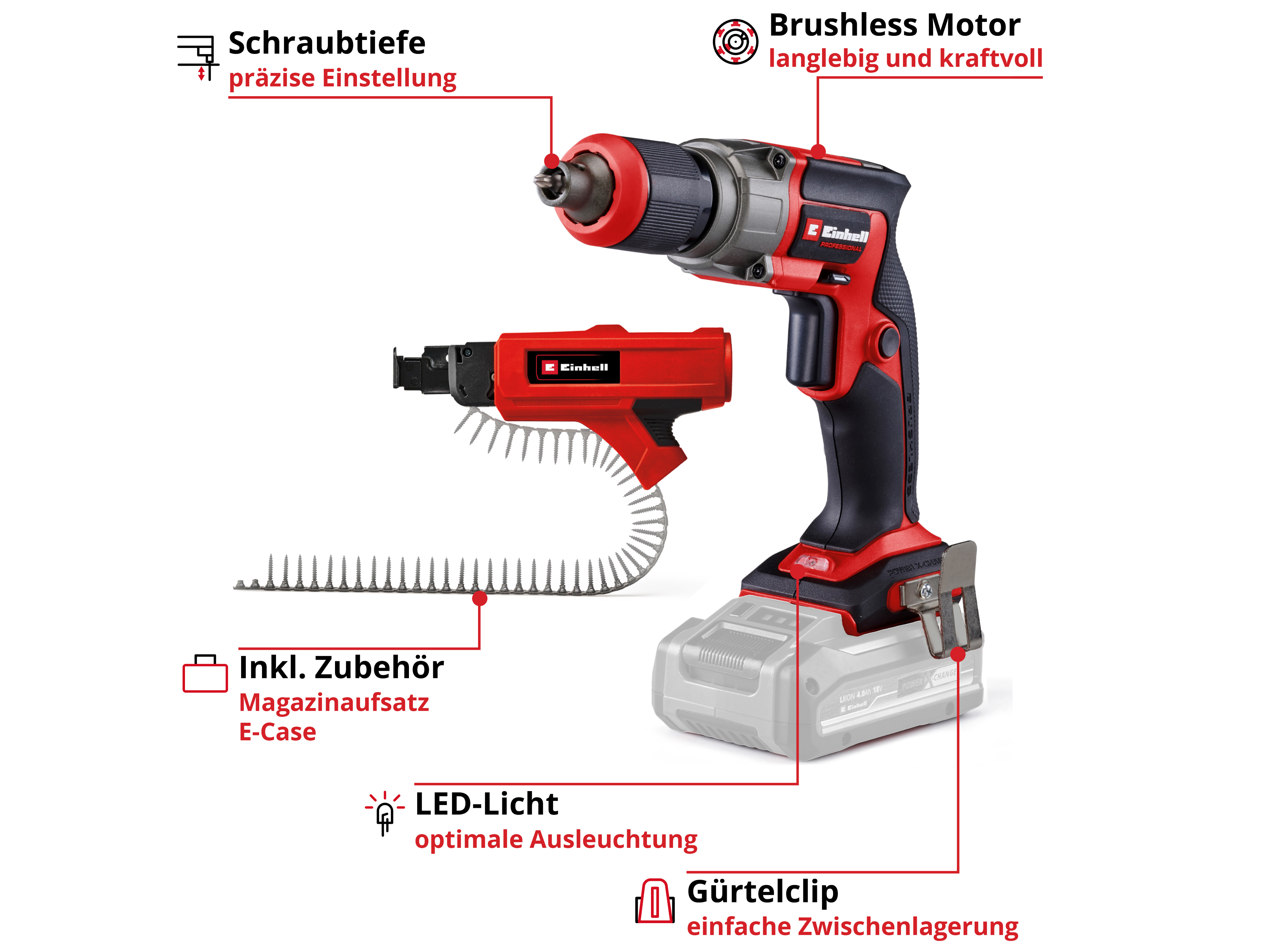 EINHELL PROFESSIONAL Akku-Trockenbauschrauber TP-DY 18 Li BL + Magazin, 4261012, Solo EINHELL PROFESSIONAL Akku-Trockenbauschrauber TP-DY 18 Li BL + Magazin, 4261012, Solo