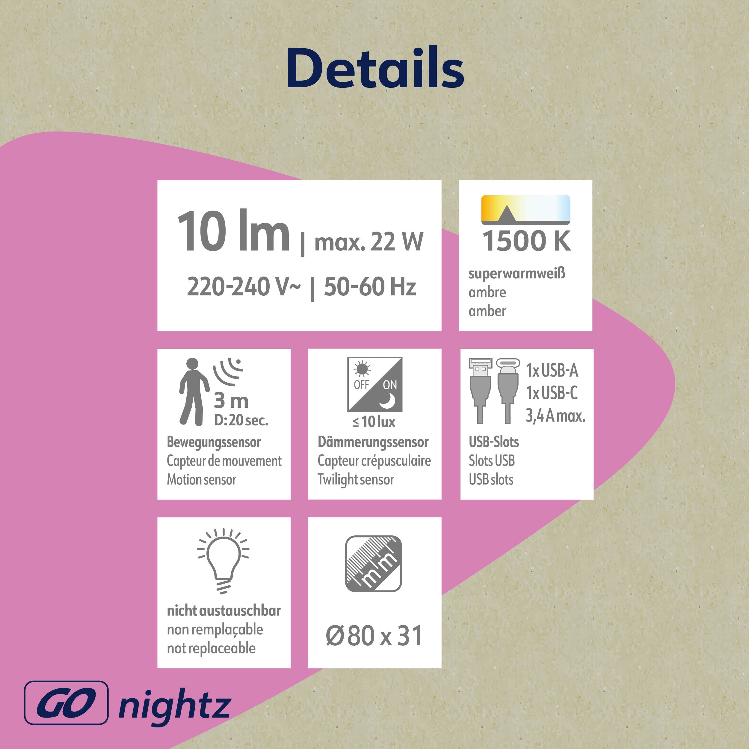 MÜLLER-LICHT LED-Orientierungslicht Nubis, 27700059, mit Sensor u. USB MÜLLER-LICHT LED-Orientierungslicht Nubis, 27700059, mit Sensor u. USB