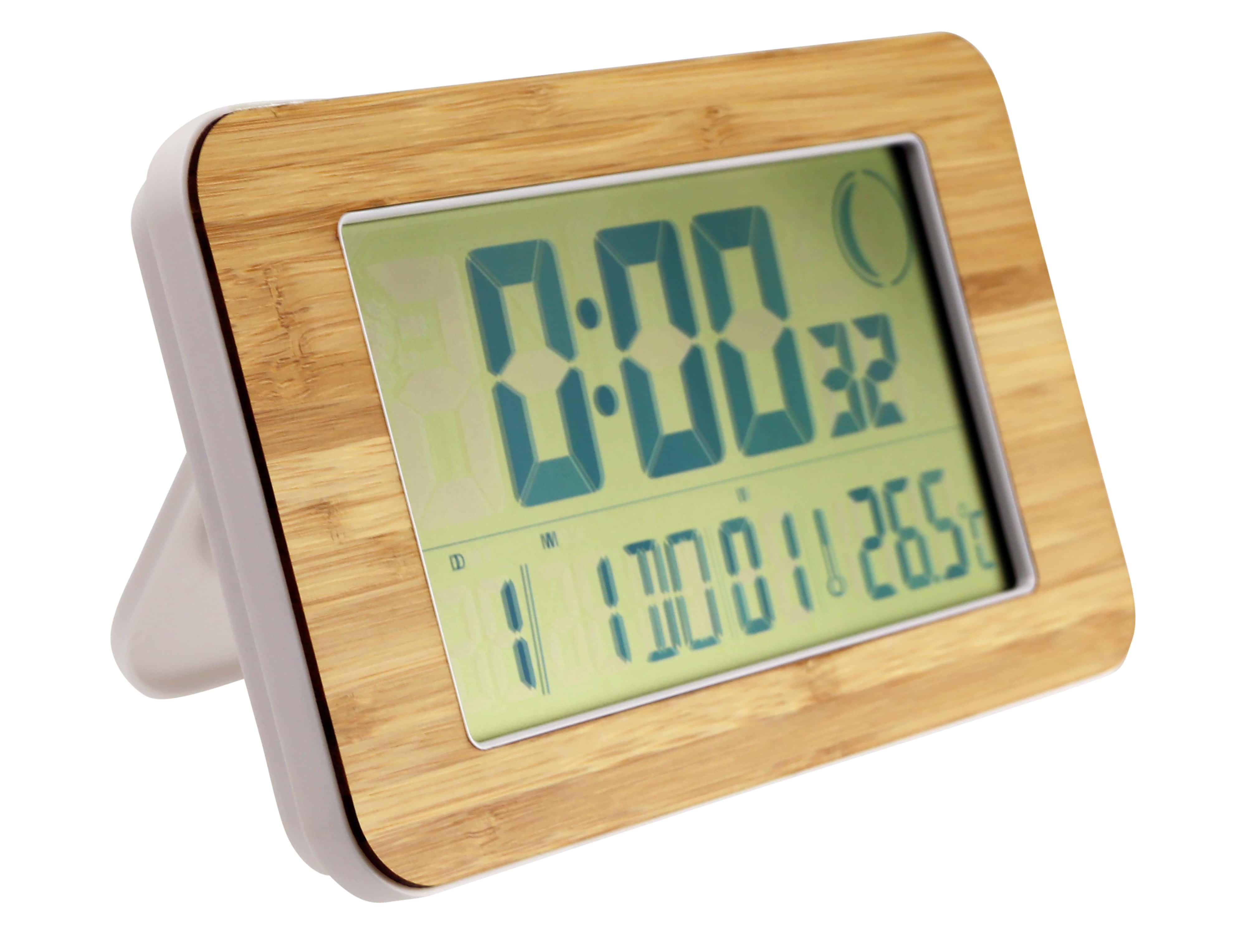 Digitale Funkuhr, Datumsanzeige, Wecker, Temperaturanzeige, Holzoptik Digitale Funkuhr, Datumsanzeige, Wecker, Temperaturanzeige, Holzoptik