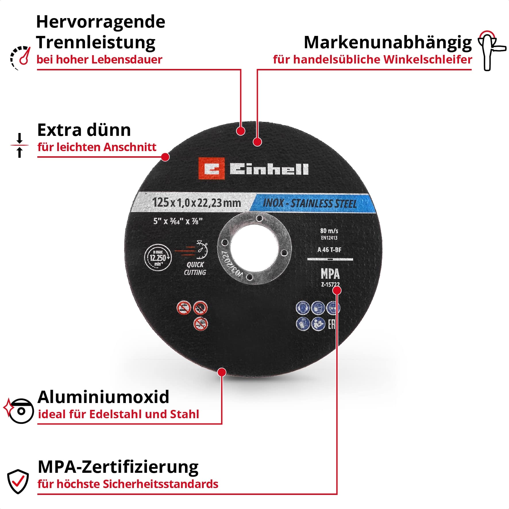 EINHELL Trennscheiben, 711528, 125x1,0 mm, 50 Stück EINHELL Trennscheiben, 711528, 125x1,0 mm, 50 Stück
