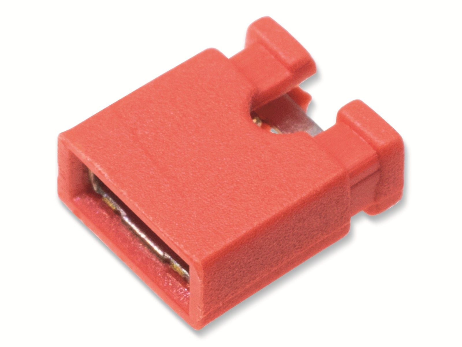 Kurzschlussbrücke / Jumper, rot, 2,54 mm, oben offen, 2 Pol Kurzschlussbrücke / Jumper, rot, 2,54 mm, oben offen, 2 Pol