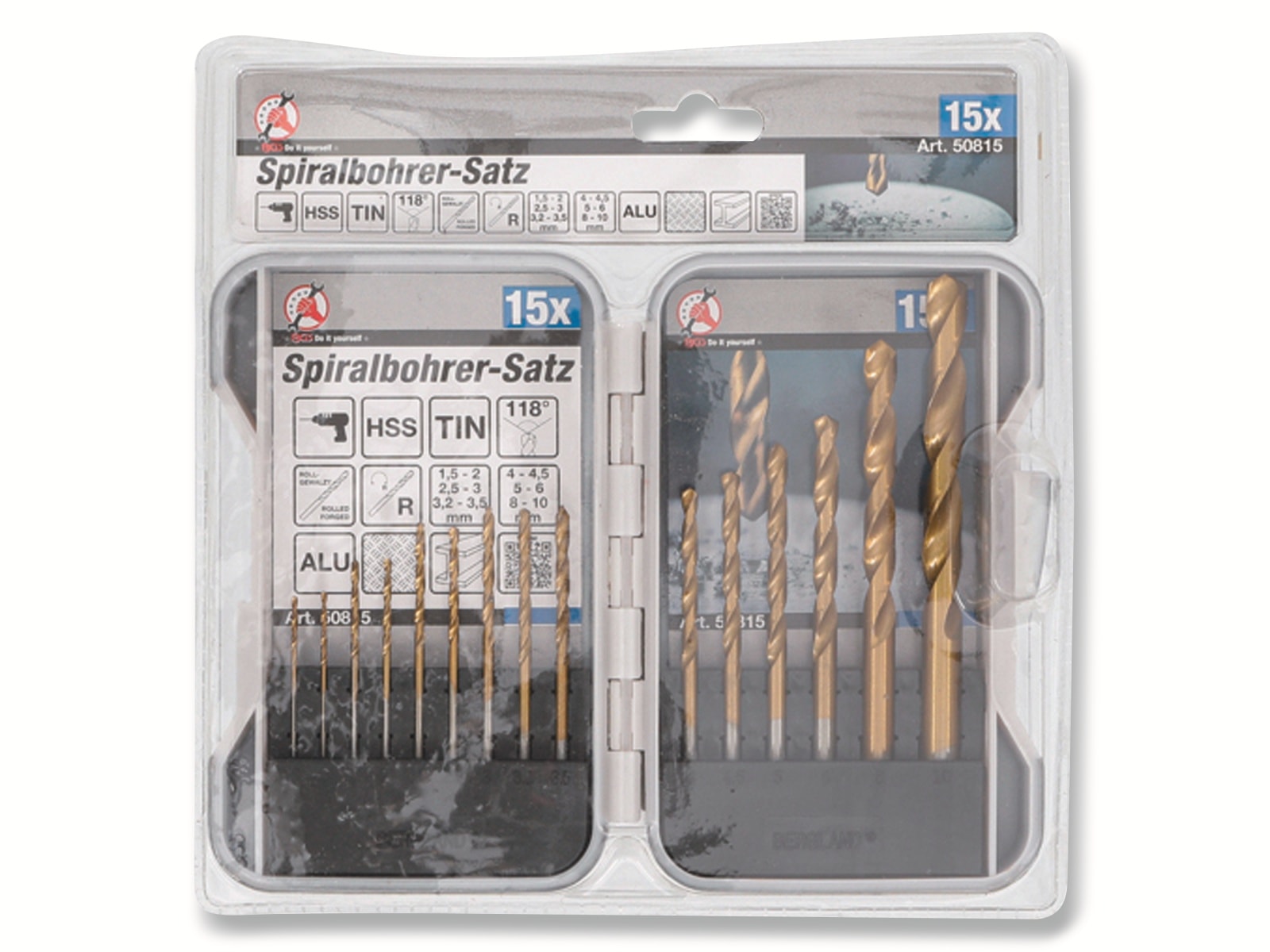 BGS TECHNIC HSS-Spiralbohrer-Satz 50815, 1,5...10 mm, titan-nitriert, 15-teilig BGS TECHNIC HSS-Spiralbohrer-Satz 50815, 1,5...10 mm, titan-nitriert, 15-teilig