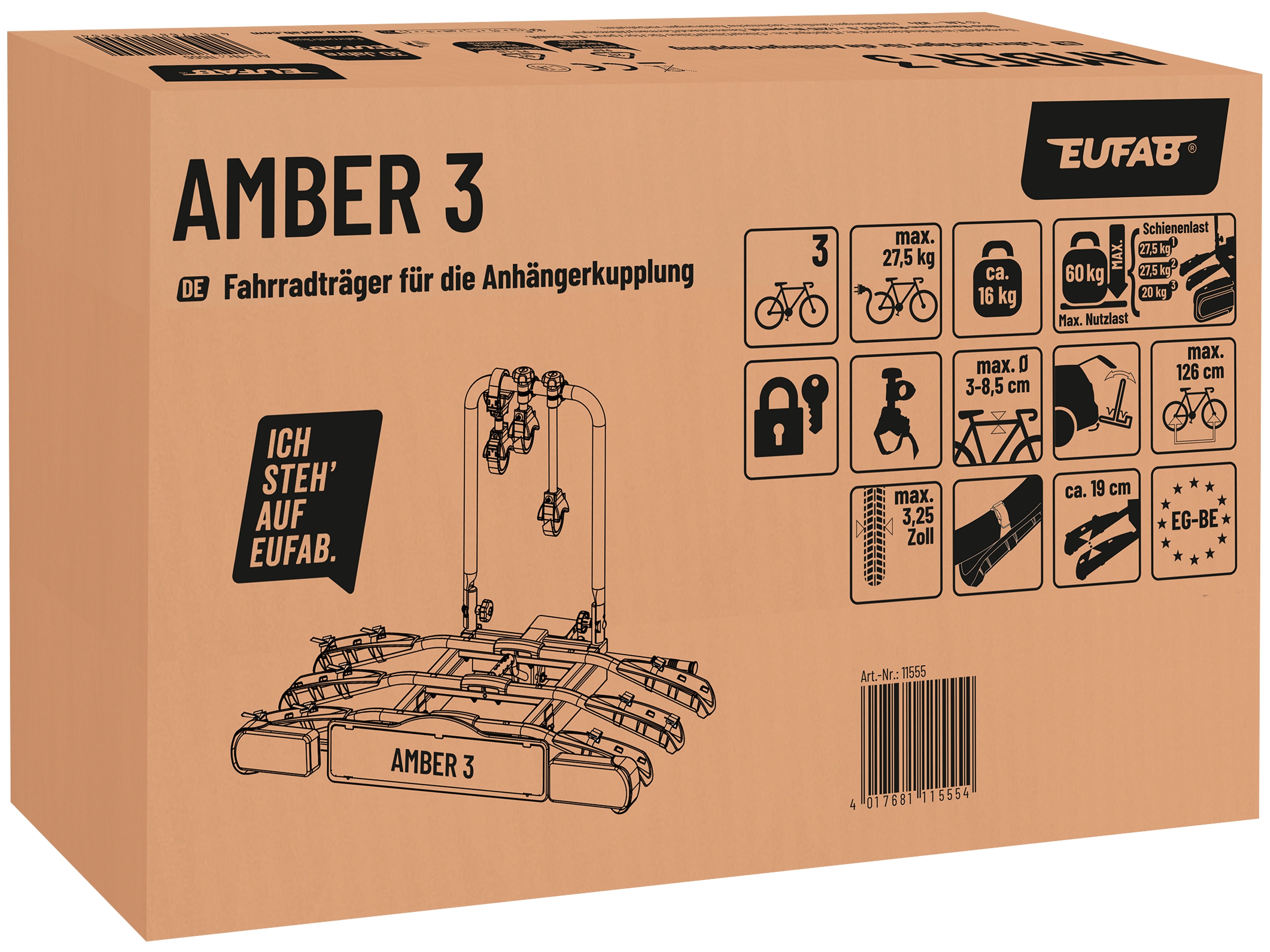 EUFAB Fahrradträger AMBER 3, 11555, für 3 Fahrräder EUFAB Fahrradträger AMBER 3, 11555, für 3 Fahrräder