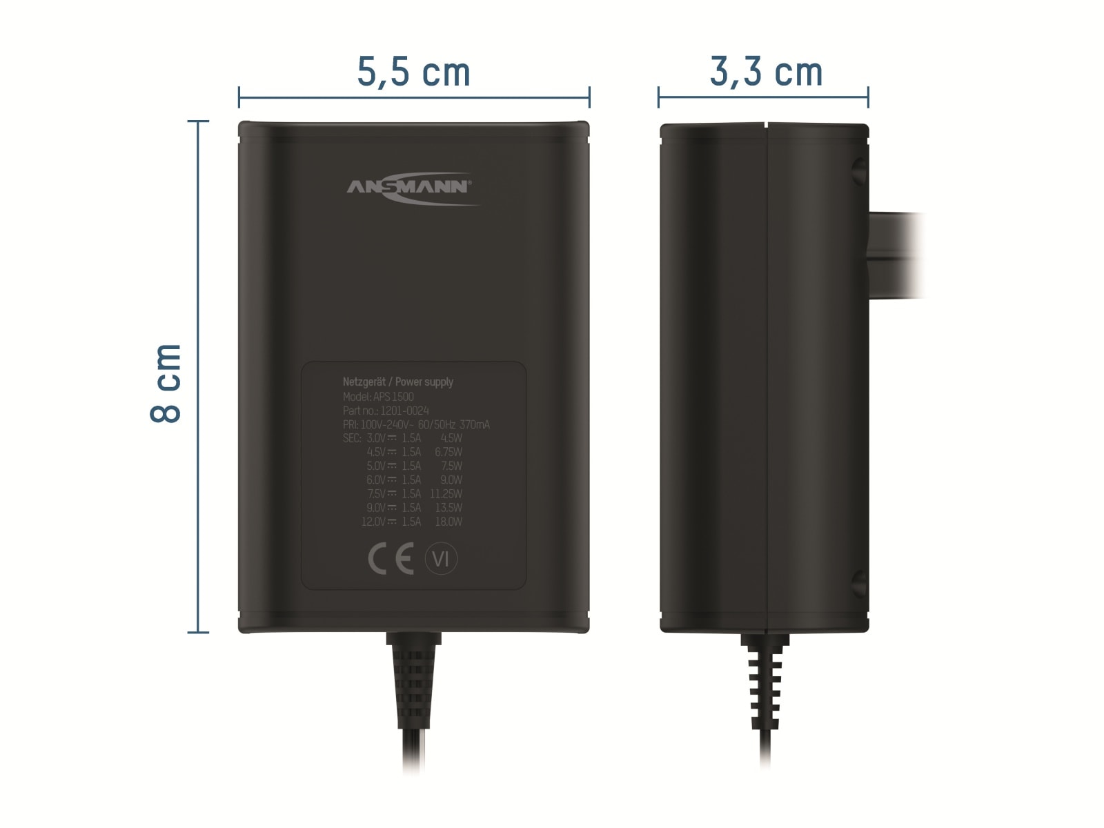 ANSMANN Universal-Netzteil APS 1500, 18W, Ladestrom max. 1,5A, 3-12V- ANSMANN Universal-Netzteil APS 1500, 18W, Ladestrom max. 1,5A, 3-12V-