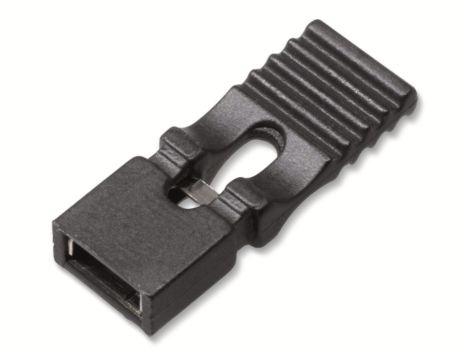 Kurzschlussbrücke / Jumper, schwarz, 2,54 mm, mit Grifflasche, 2 Pol Kurzschlussbrücke / Jumper, schwarz, 2,54 mm, mit Grifflasche, 2 Pol