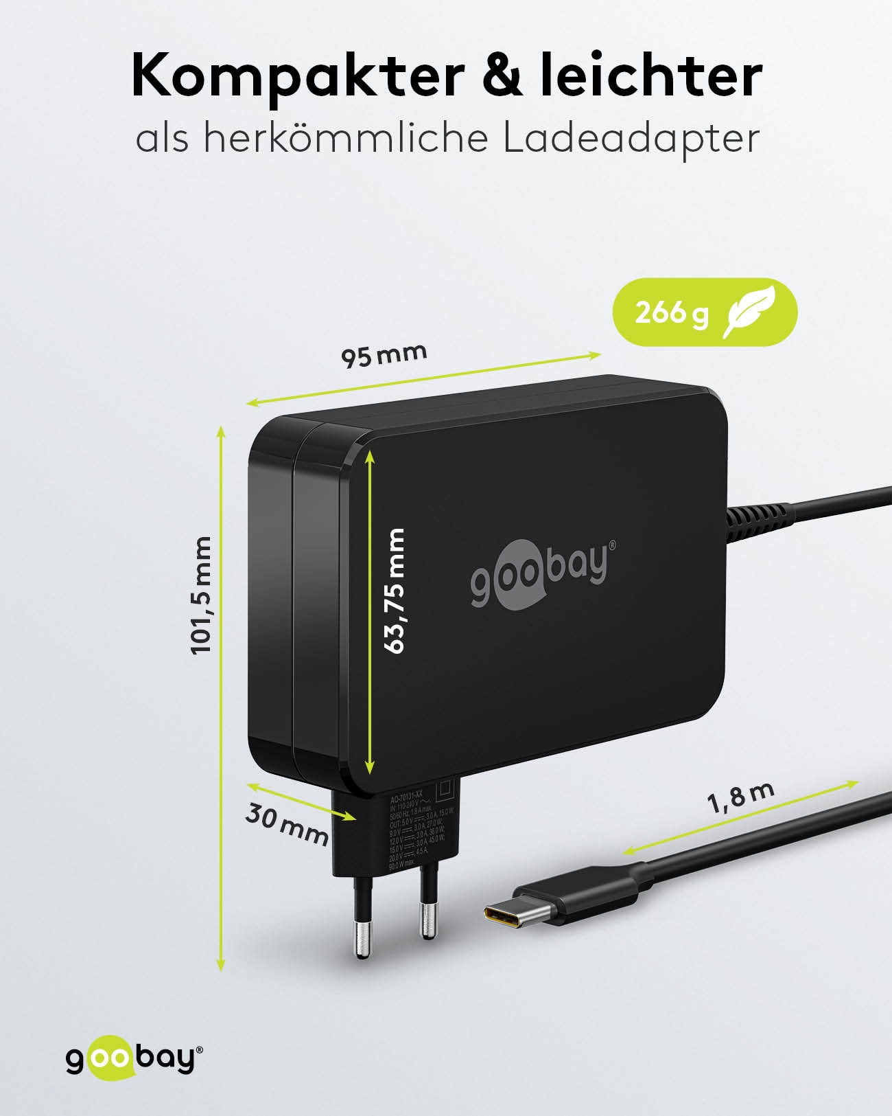 GOOBAY USB-Lader 65420, für Laptops, USB-C, 90 W
