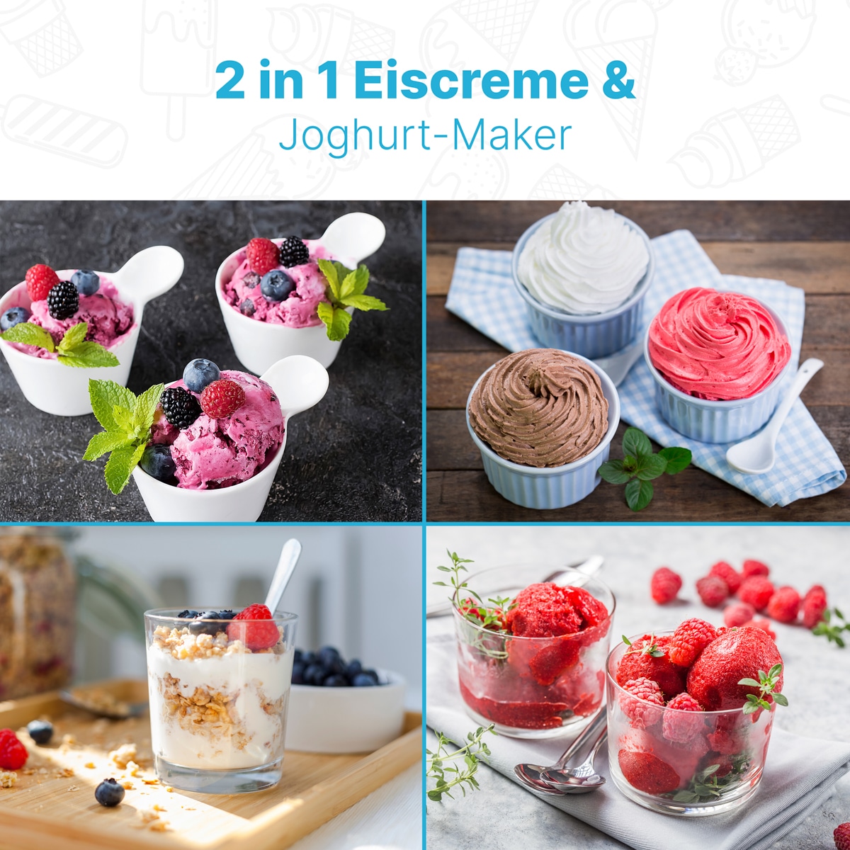 CLATRONIC Eismaschine ICM 3799, Eiscreme, Joghurt, Frozen Joghurt, Sorbet, weiß