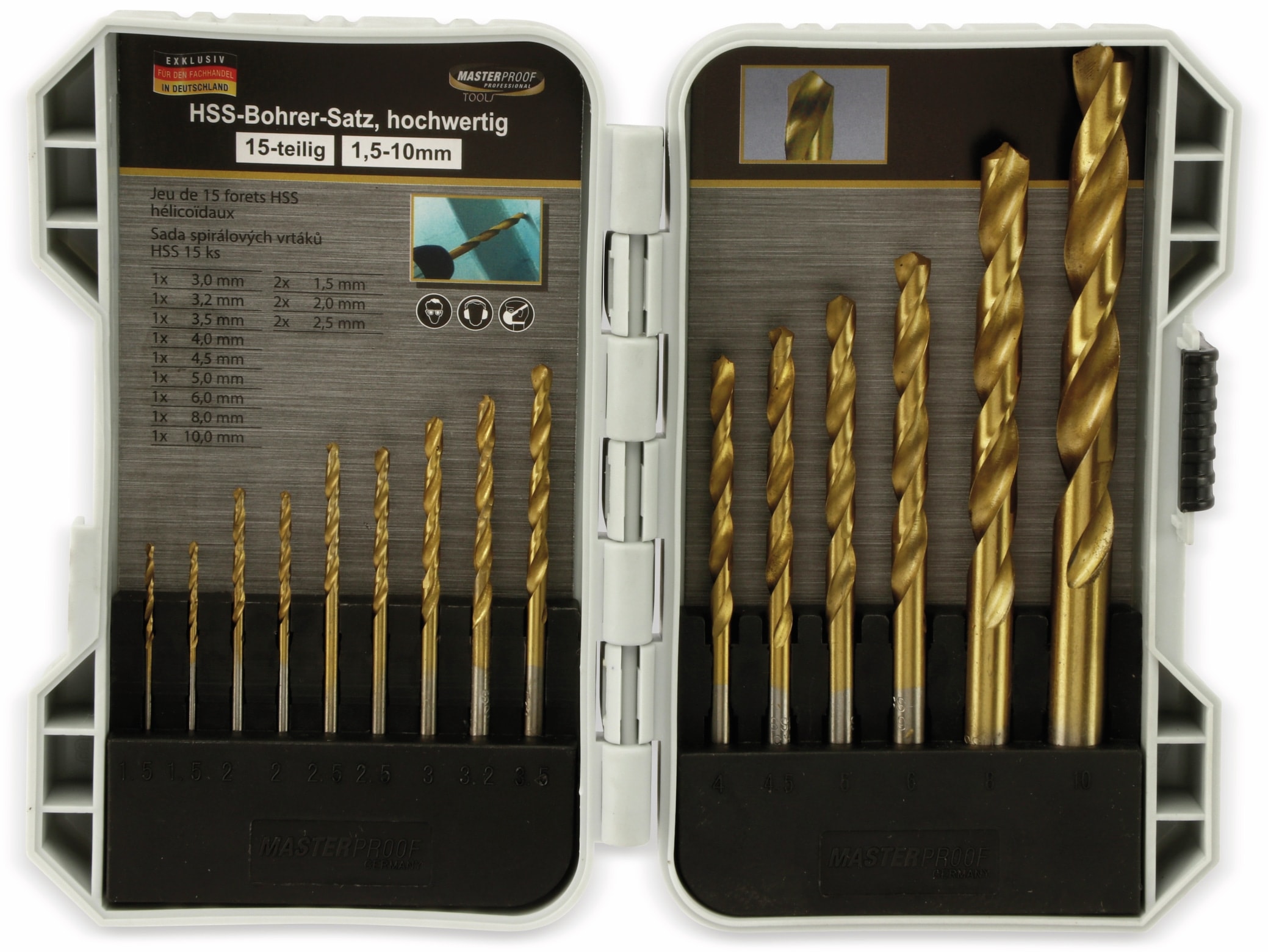 MASTERPROOF HSS Bohrer-Satz 15 teilig, 1,5…10 mm, in Kunststoffbox MASTERPROOF HSS Bohrer-Satz 15 teilig, 1,5…10 mm, in Kunststoffbox