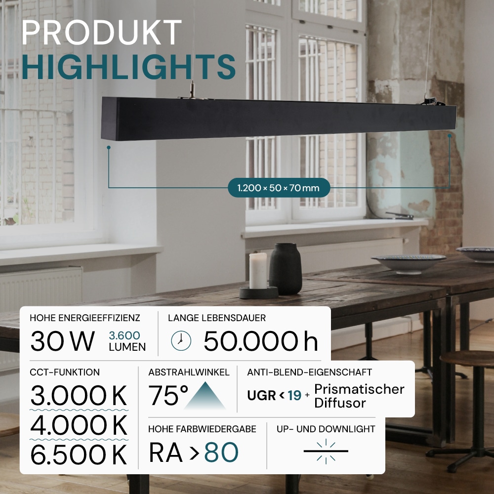 LUXULA LED-Büro-/Tresenleuchte, 30W, 3000/4000/6500K, EEK: E, 3600lm, IP20, schwarz LUXULA LED-Büro-/Tresenleuchte, 30W, 3000/4000/6500K, EEK: E, 3600lm, IP20, schwarz