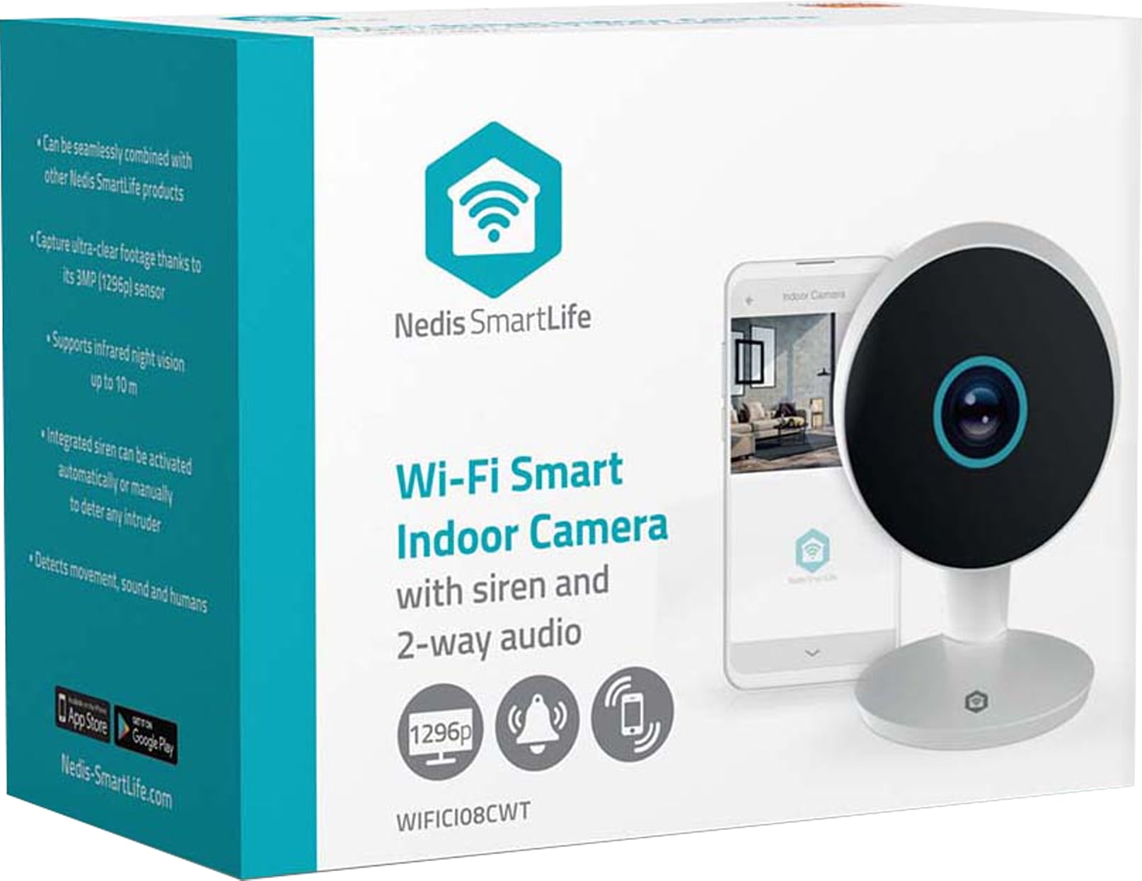 NEDIS SmartLife Indoor Kamera WIFICI08CWT, 3MP Full HD 1296p, Nachtsicht, Bewegungsmelder, weiß NEDIS SmartLife Indoor Kamera WIFICI08CWT, 3MP Full HD 1296p, Nachtsicht, Bewegungsmelder, weiß