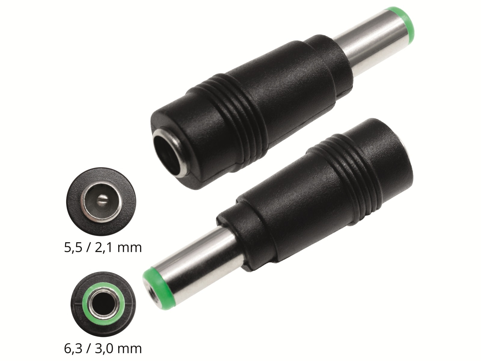 Hohlsteckeradapter, 5,5/2,1 Hohlkupplung auf 6,3/3,0 Hohlstecker Hohlsteckeradapter, 5,5/2,1 Hohlkupplung auf 6,3/3,0 Hohlstecker