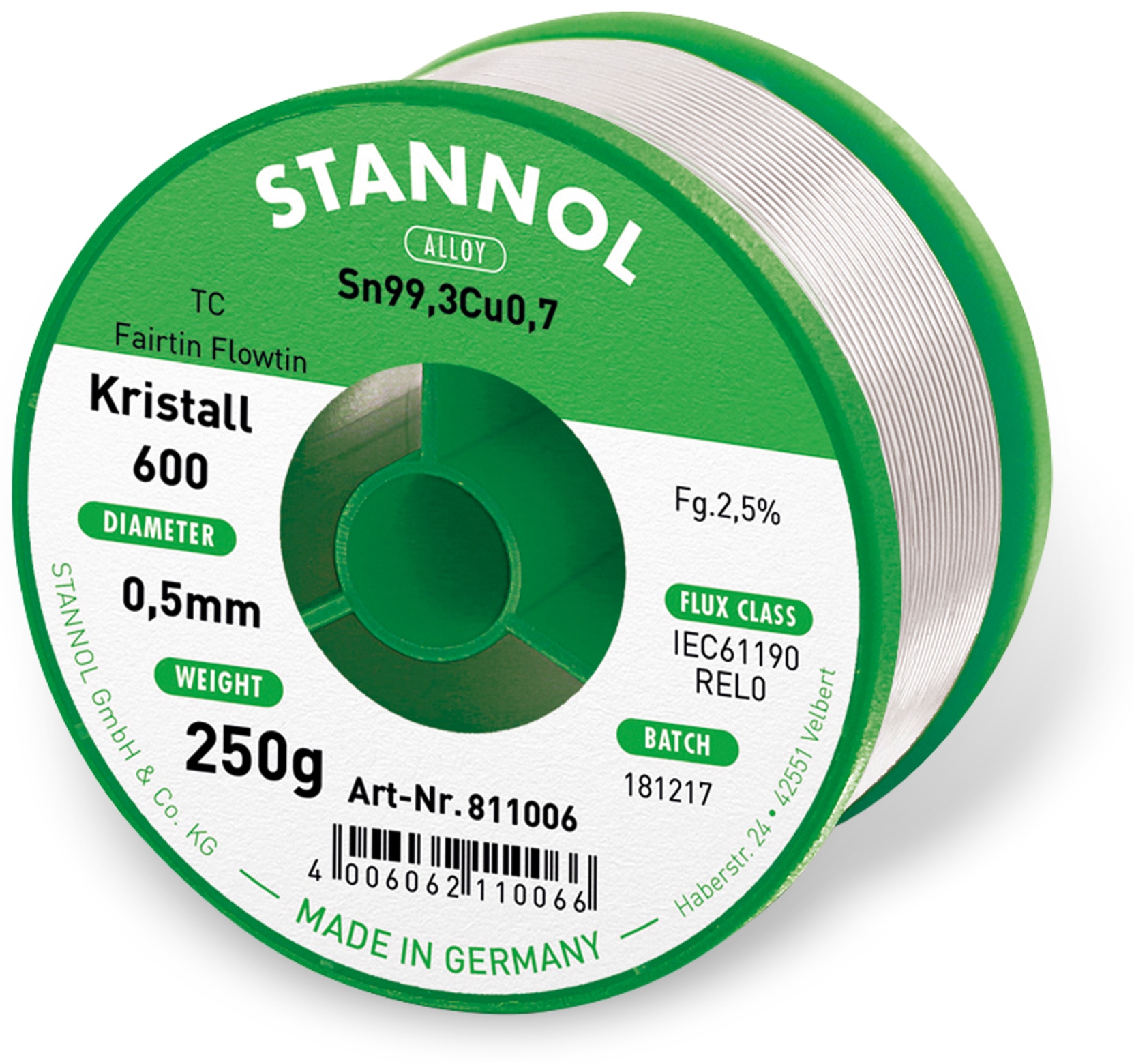 STANNOL Lötzinn Kristall 600 TC, 0,5 mm, 250 g STANNOL Lötzinn Kristall 600 TC, 0,5 mm, 250 g