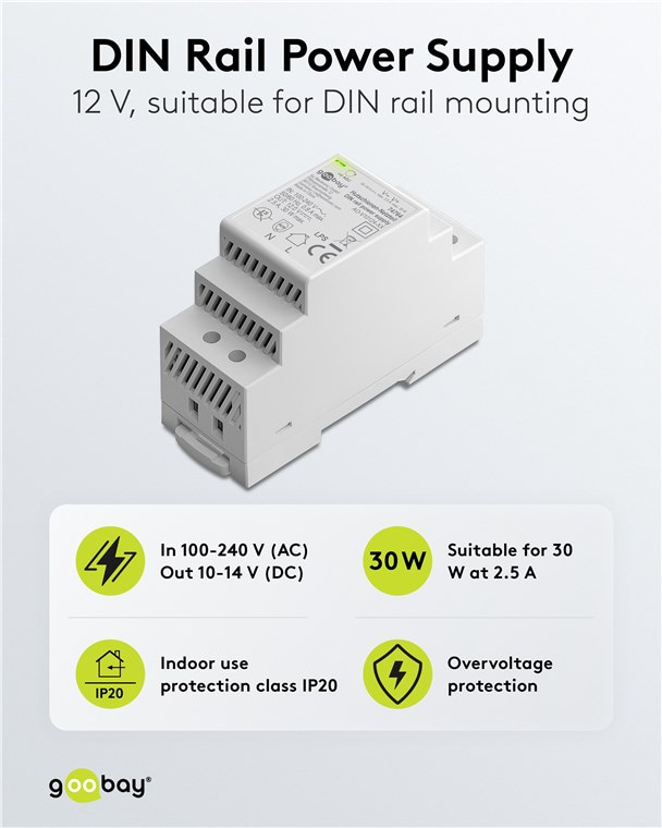 GOOBAY Hutschienen-Netzteil 74764, 12 V, 2,5 A, 30 W GOOBAY Hutschienen-Netzteil 74764, 12 V, 2,5 A, 30 W