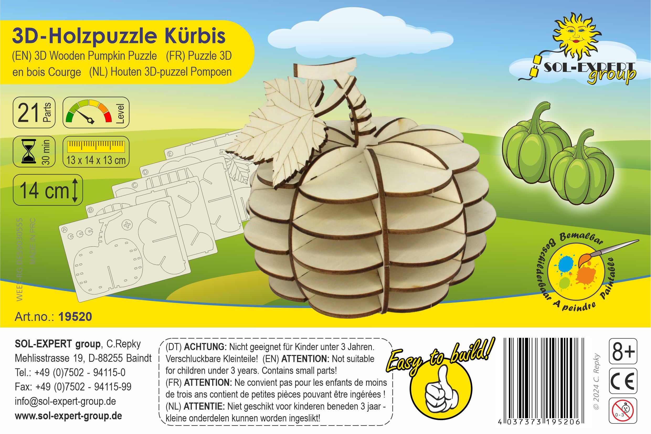 SOL-EXPERT 3D Holz Puzzle Kürbis SOL-EXPERT 3D Holz Puzzle Kürbis